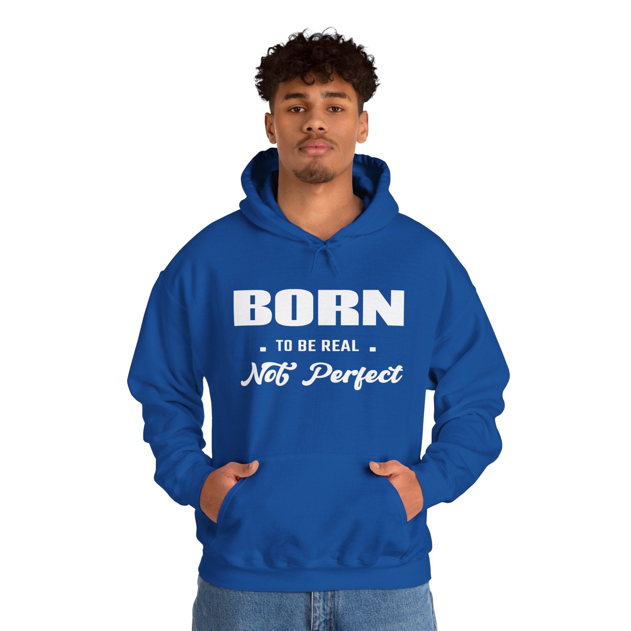 Born Real, Not Perfect, Cozy Unisex Heavy Blend Hooded Sweatshirt – Black