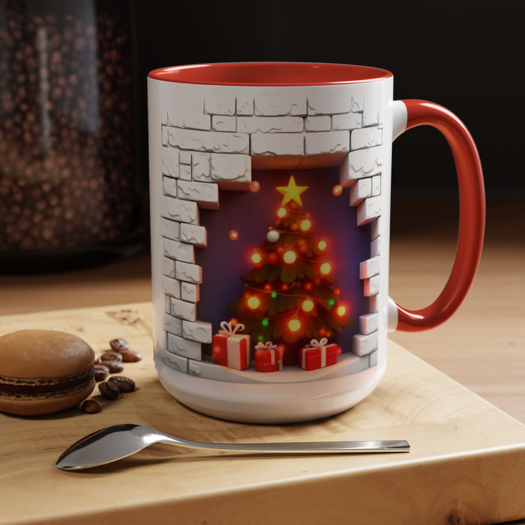 Christmas Tree Coffee Mug — Festive Fireplace Window Accent (15oz)