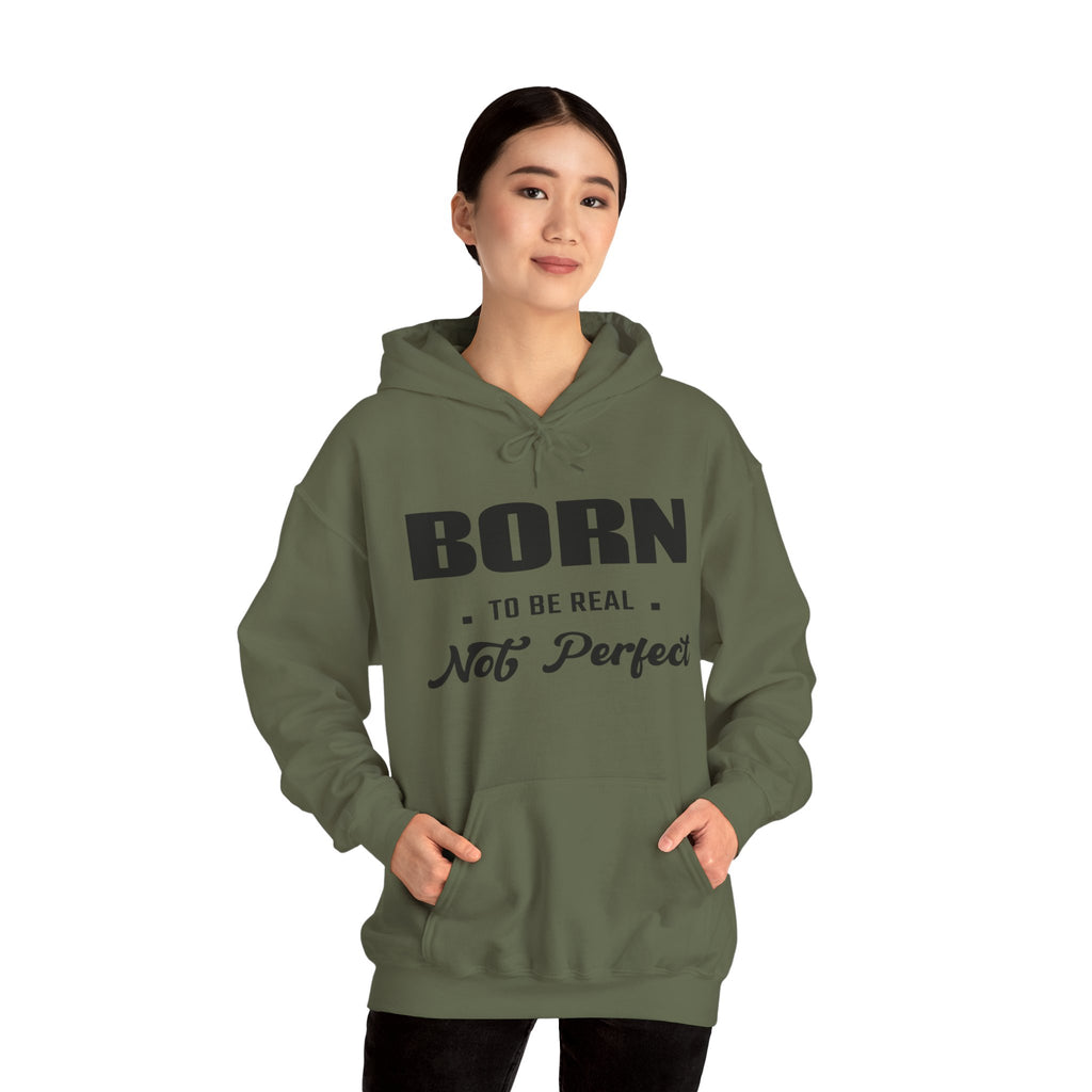 Born Real, Not Perfect, Cozy Unisex Heavy Blend Hooded Sweatshirt – White