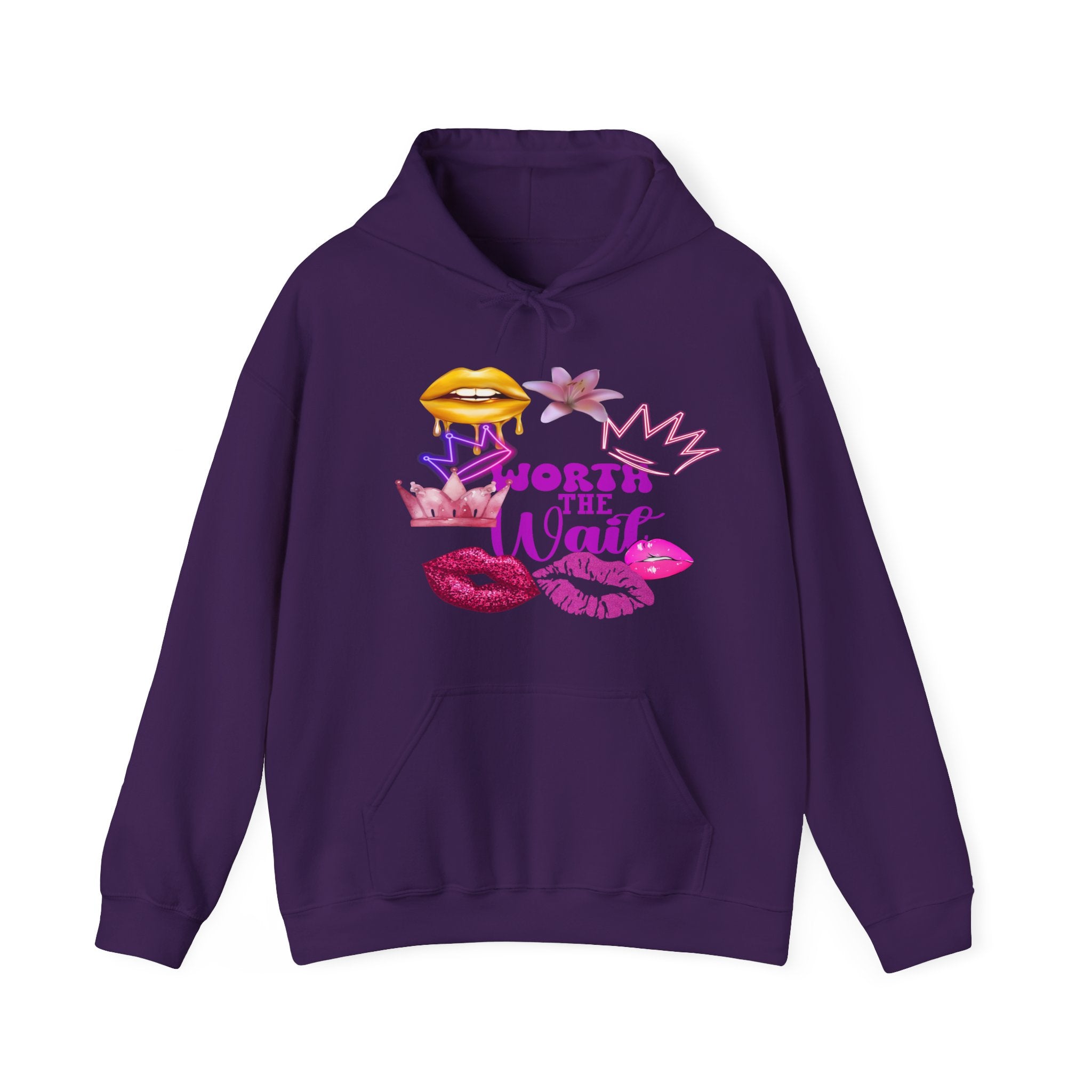 Worth the Wait Hoodie — Feminine Pink Lips & Floral Graphic Sweatshirt