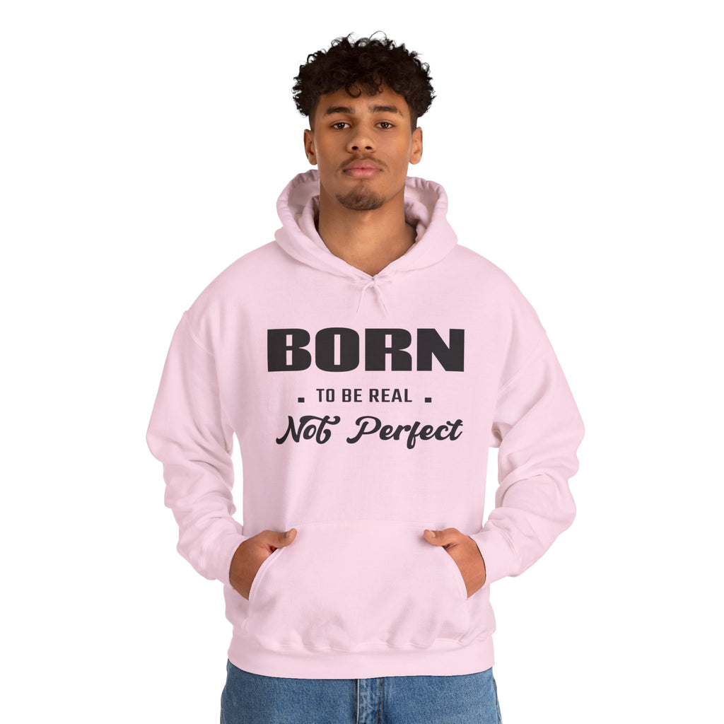 Born Real, Not Perfect, Cozy Unisex Heavy Blend Hooded Sweatshirt – White