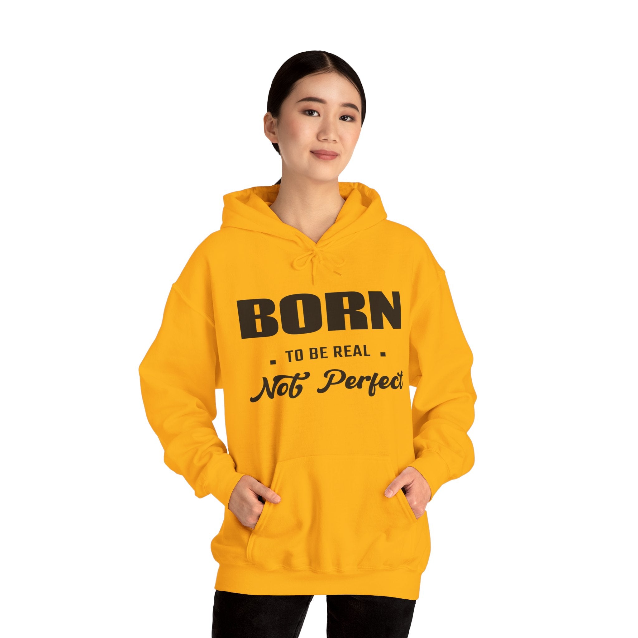 Born Real, Not Perfect, Cozy Unisex Heavy Blend Hooded Sweatshirt – White
