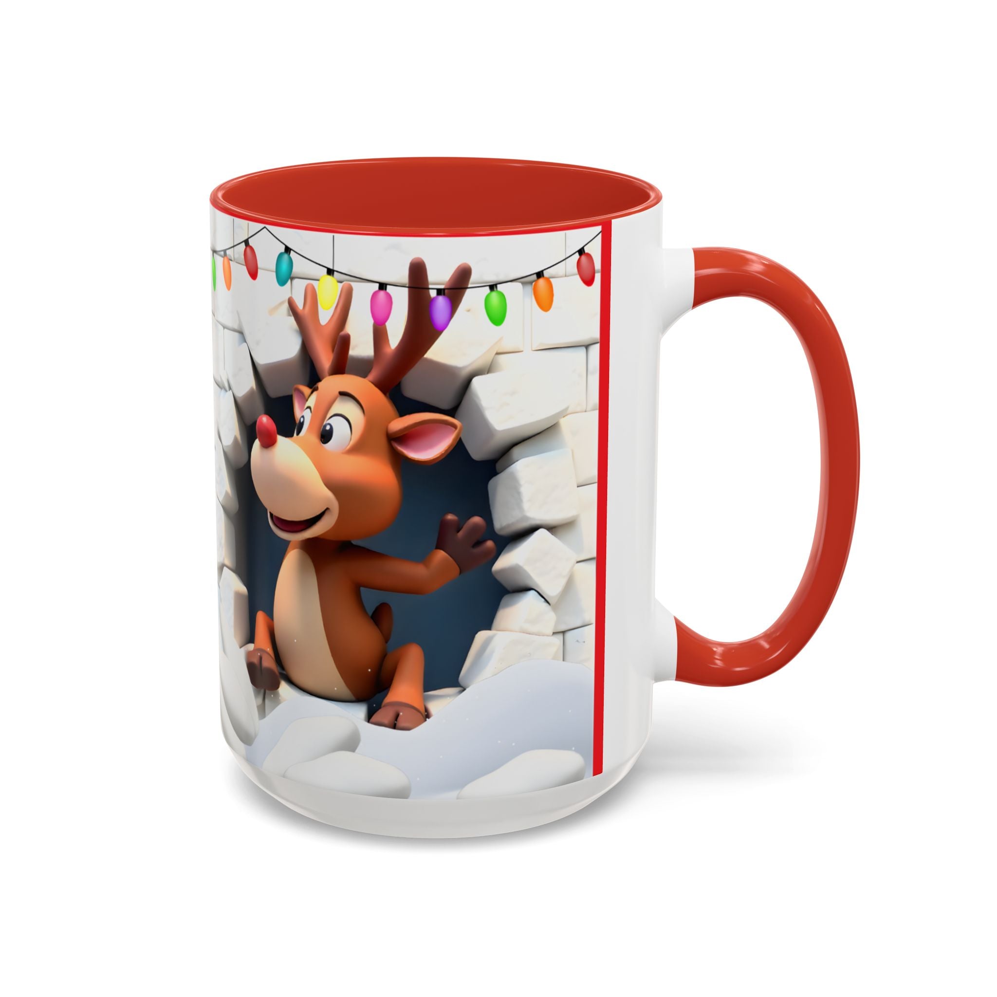 Christmas Reindeer Accent Coffee Mug – Cute Santa Chimney Break, Holiday Lights (15oz)