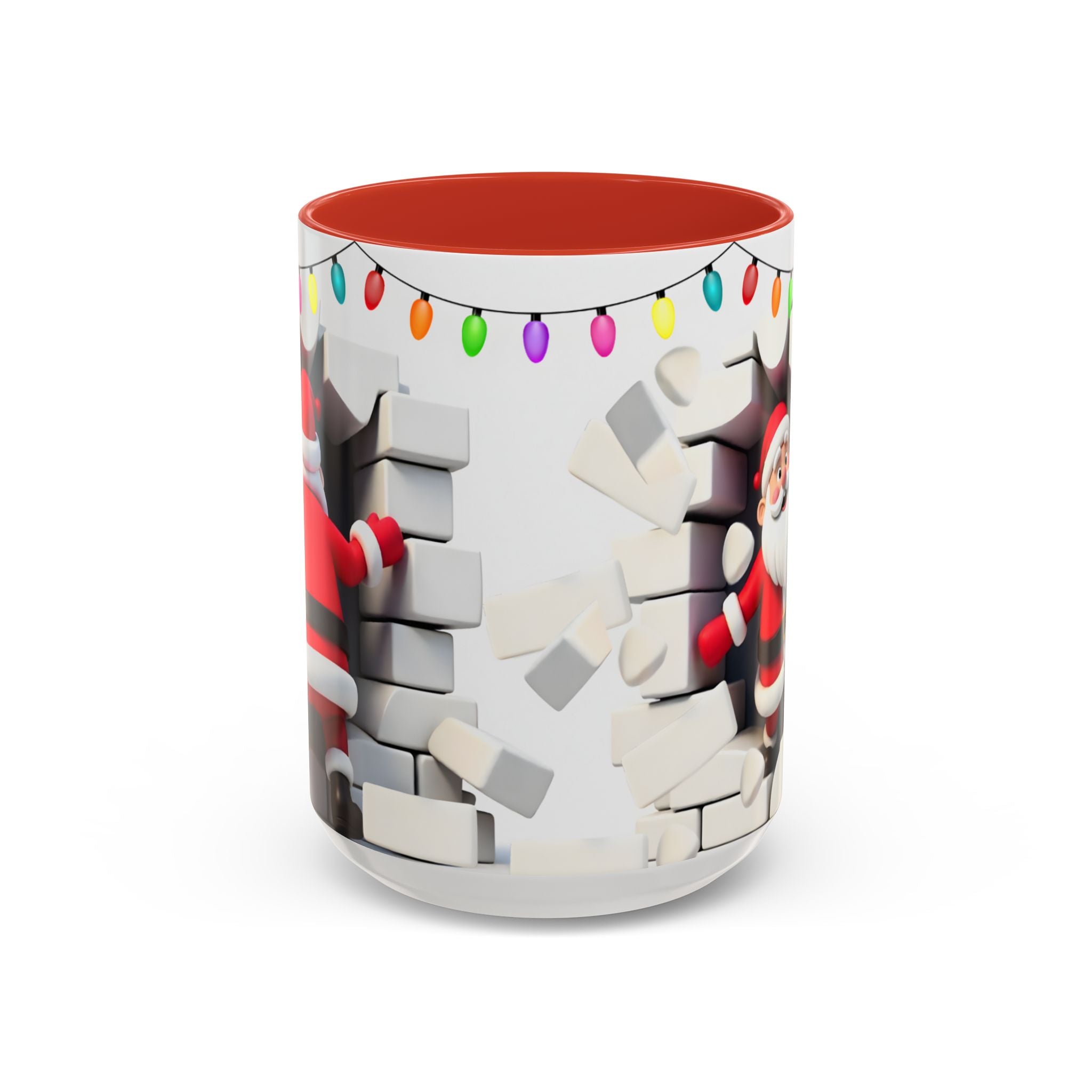 Santa Breaking Through Wall Accent Coffee Mug — Festive Christmas Holiday Gift (15oz)