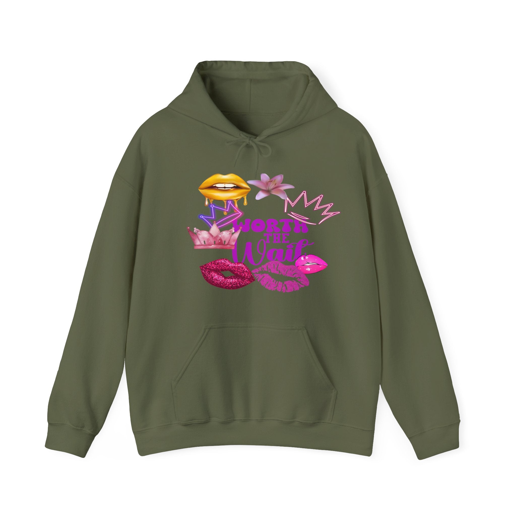 Worth the Wait Hoodie — Feminine Pink Lips & Floral Graphic Sweatshirt