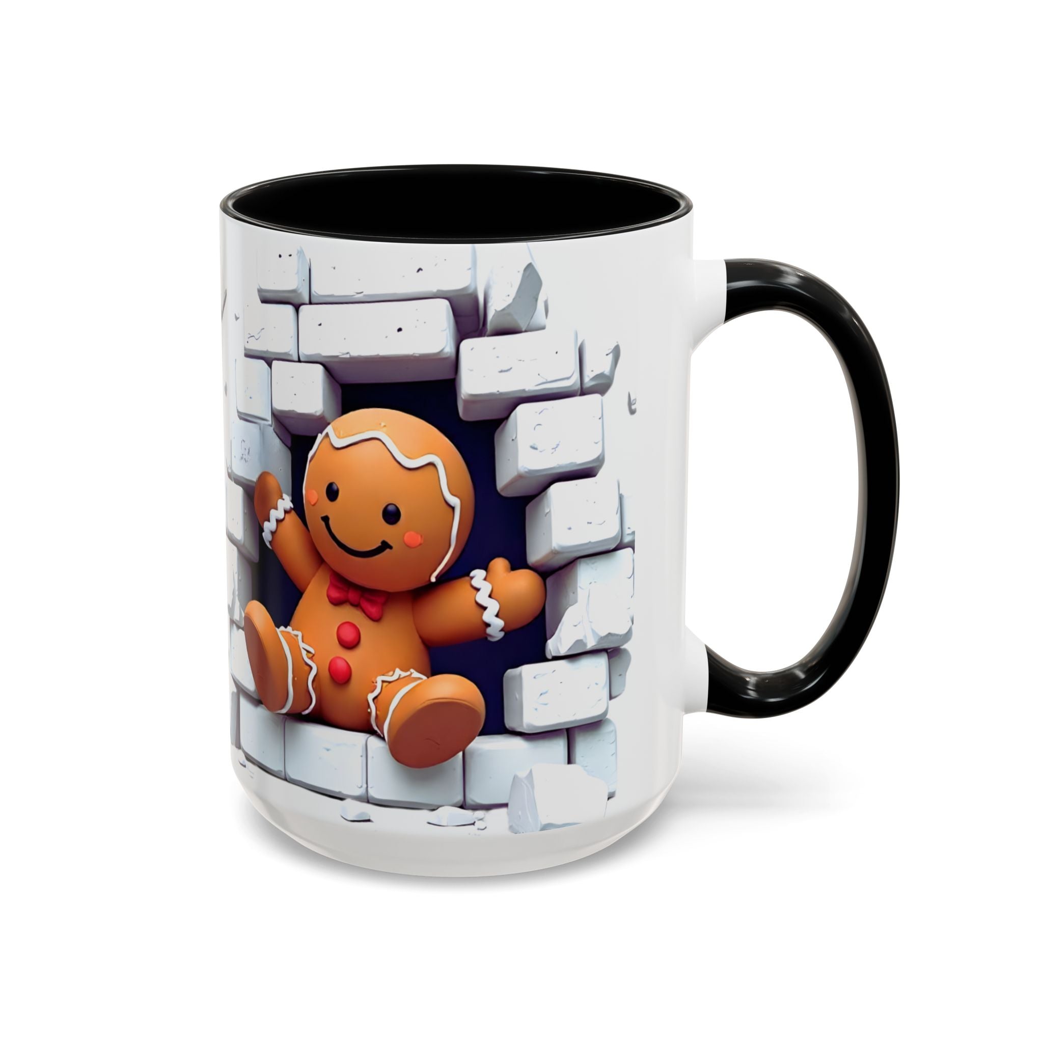 Gingerbread Brick Wall Breaker Mug — Cute Holiday Coffee Cup (15oz)