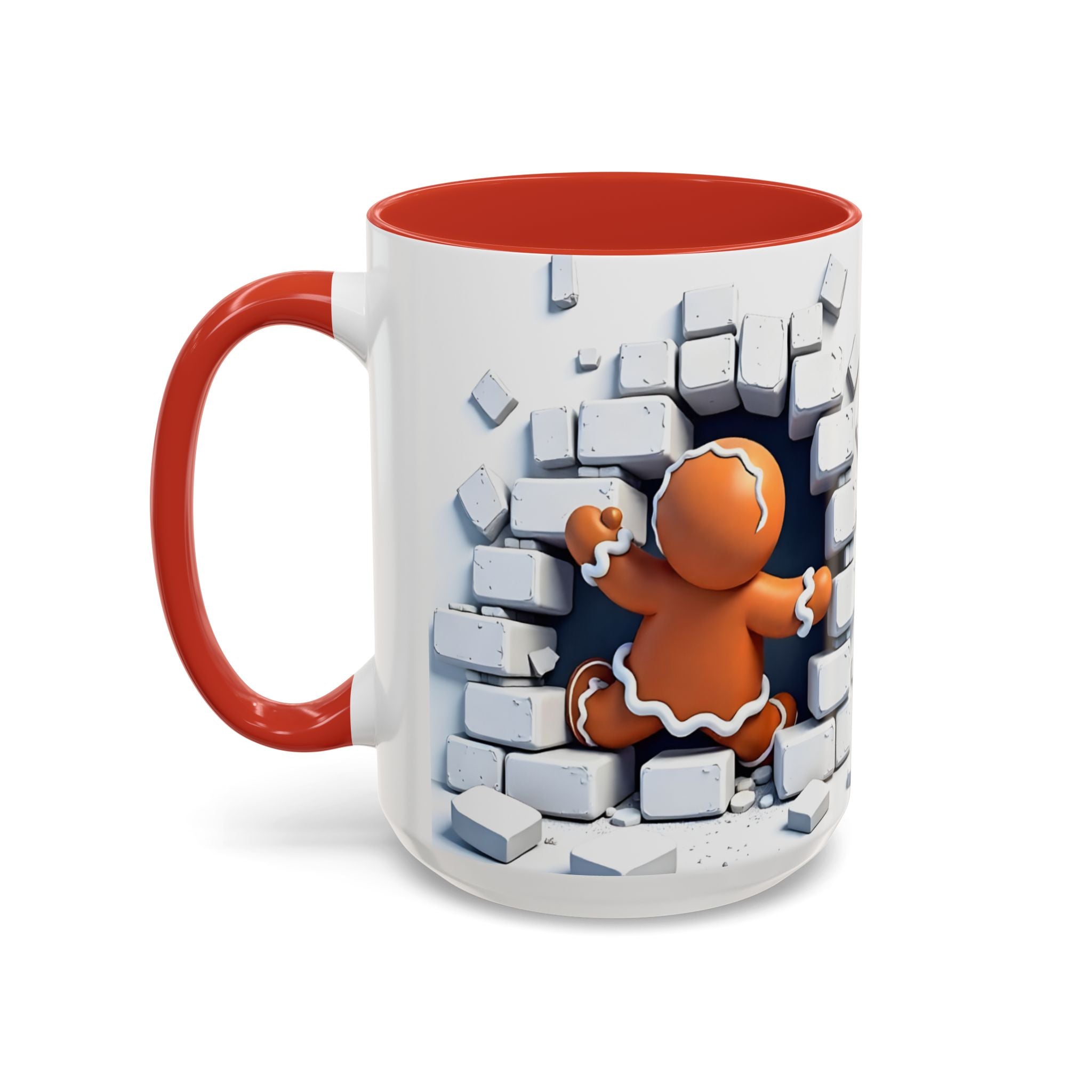 Gingerbread Brick Wall Breaker Mug — Cute Holiday Coffee Cup (15oz)