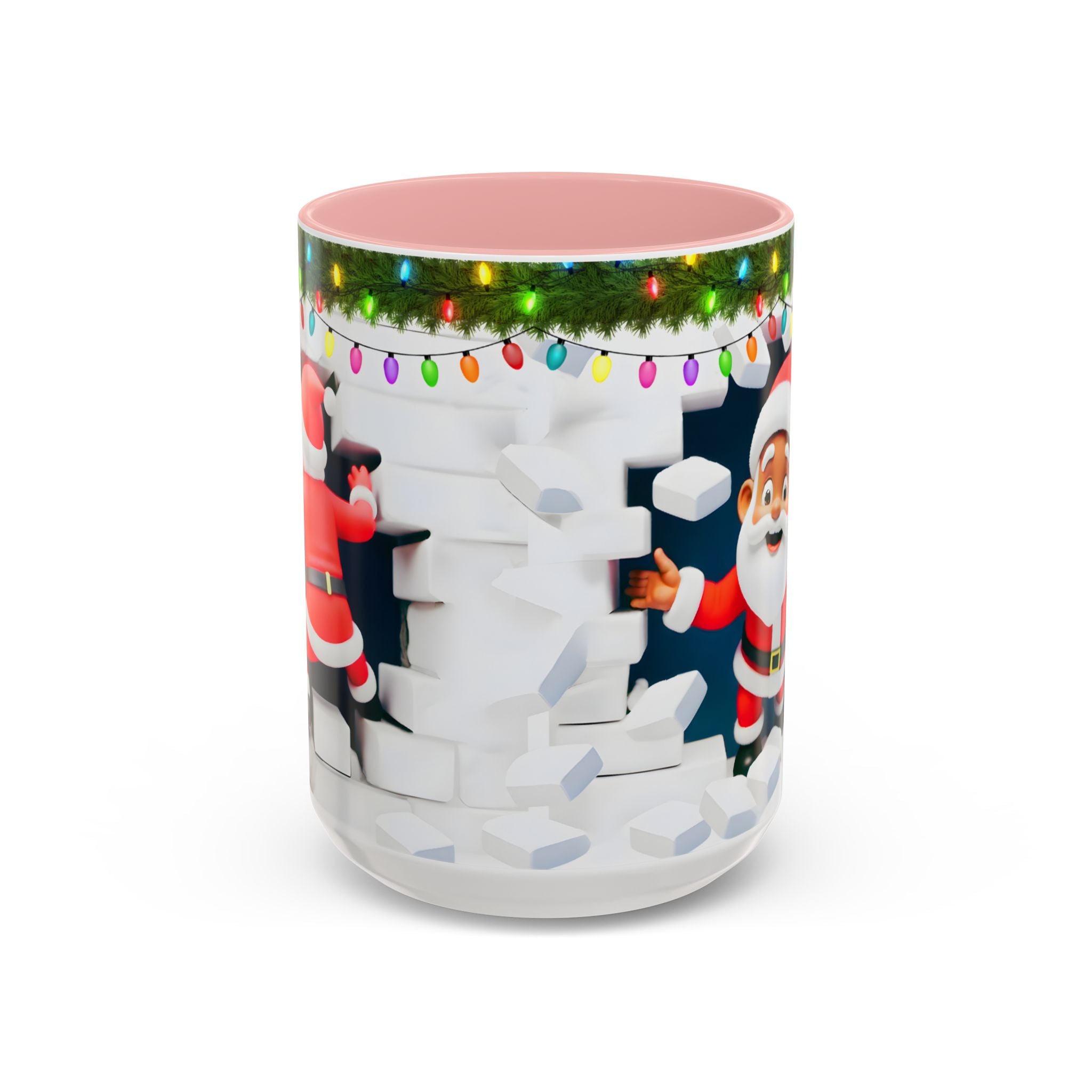 Christmas Santa Accent Coffee Mug — Festive Lights & Jolly Santa Holiday Gift (15oz)