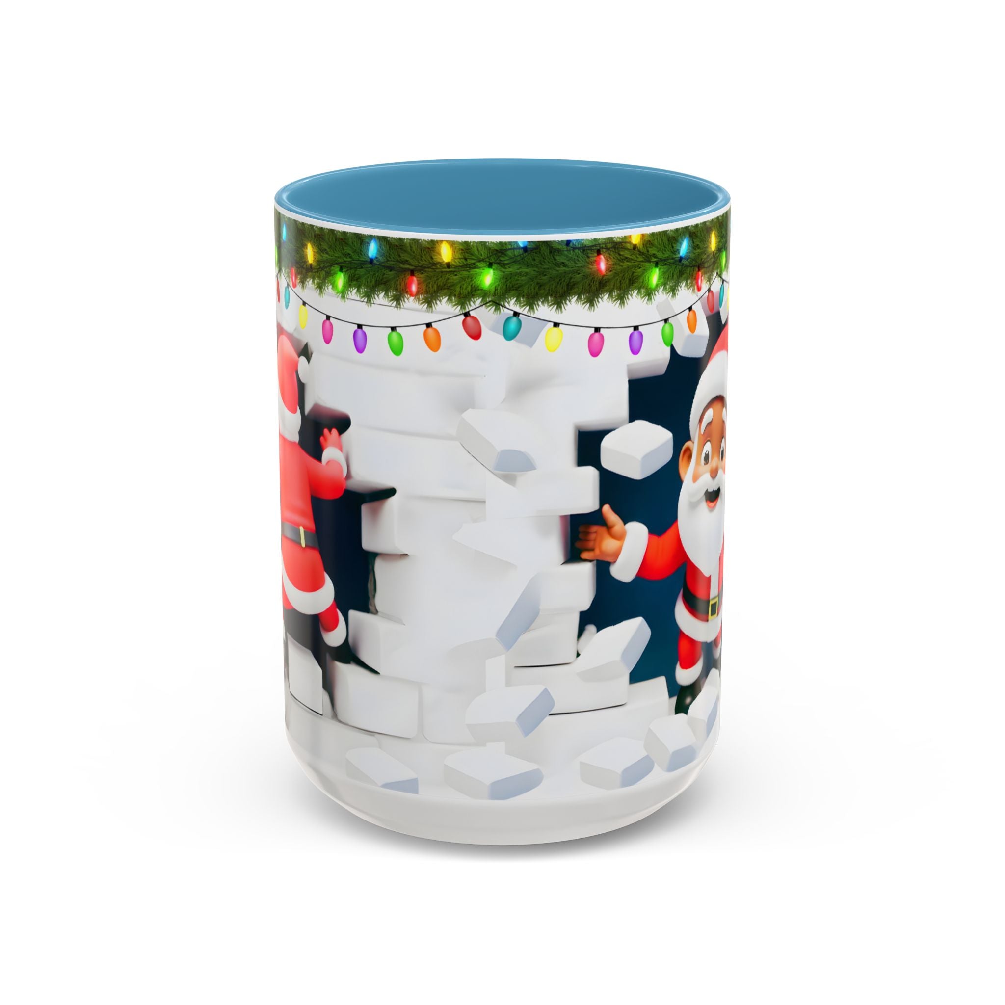 Christmas Santa Accent Coffee Mug — Festive Lights & Jolly Santa Holiday Gift (15oz)