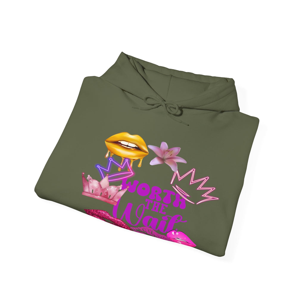 Worth the Wait Hoodie — Feminine Pink Lips & Floral Graphic Sweatshirt