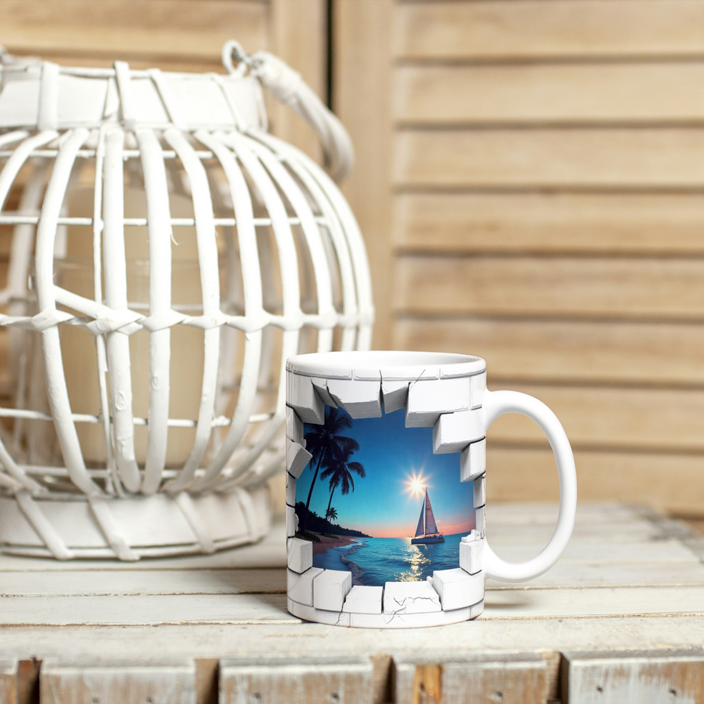 Sailing Sunset Ceramic Mug, Beach Lover Gift, Ocean-Themed Coffee Cup, Relaxing Vibes, Home & Office Décor