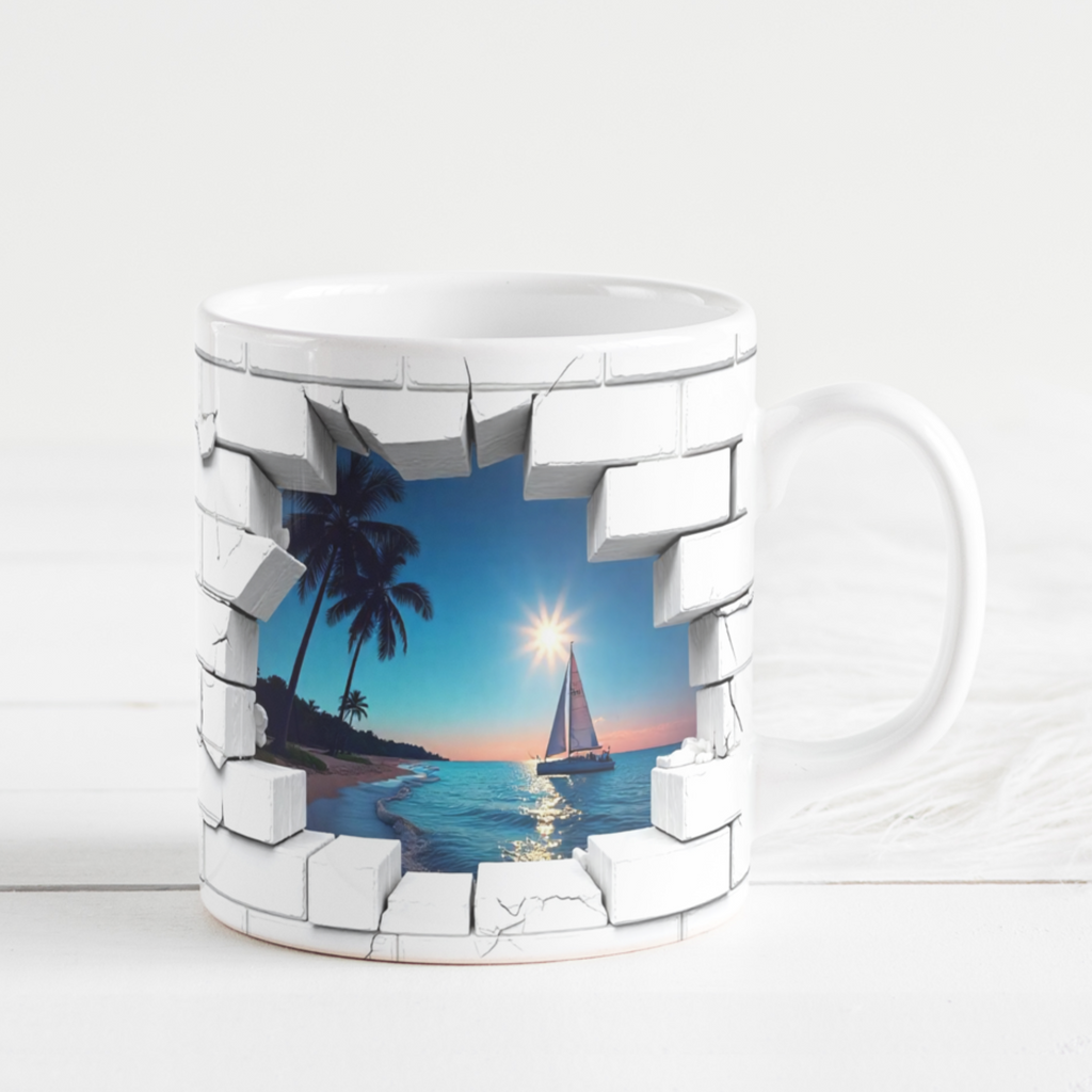 Sailing Sunset Ceramic Mug, Beach Lover Gift, Ocean-Themed Coffee Cup, Relaxing Vibes, Home & Office Décor