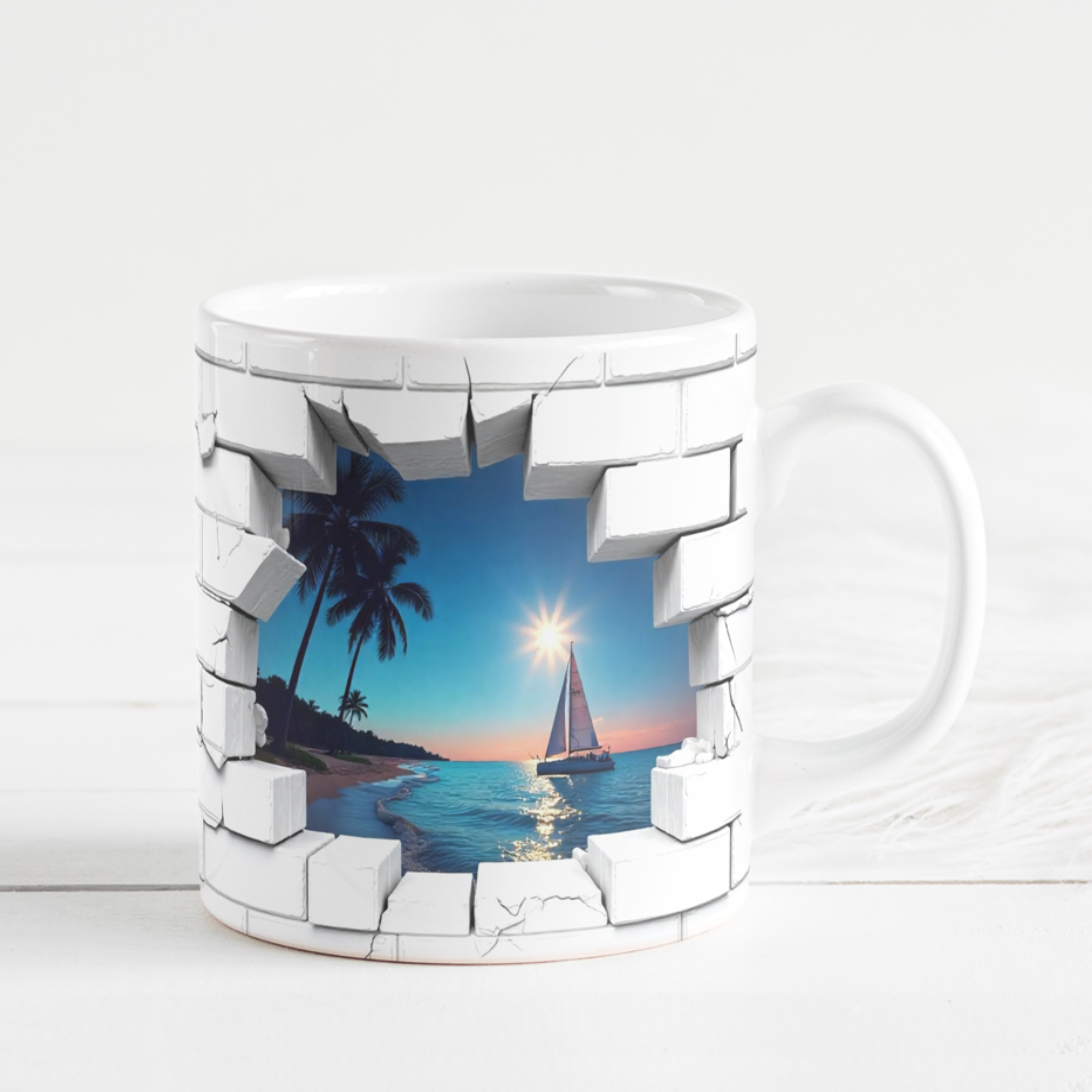 Sailing Sunset Ceramic Mug, Beach Lover Gift, Ocean-Themed Coffee Cup, Relaxing Vibes, Home & Office Décor
