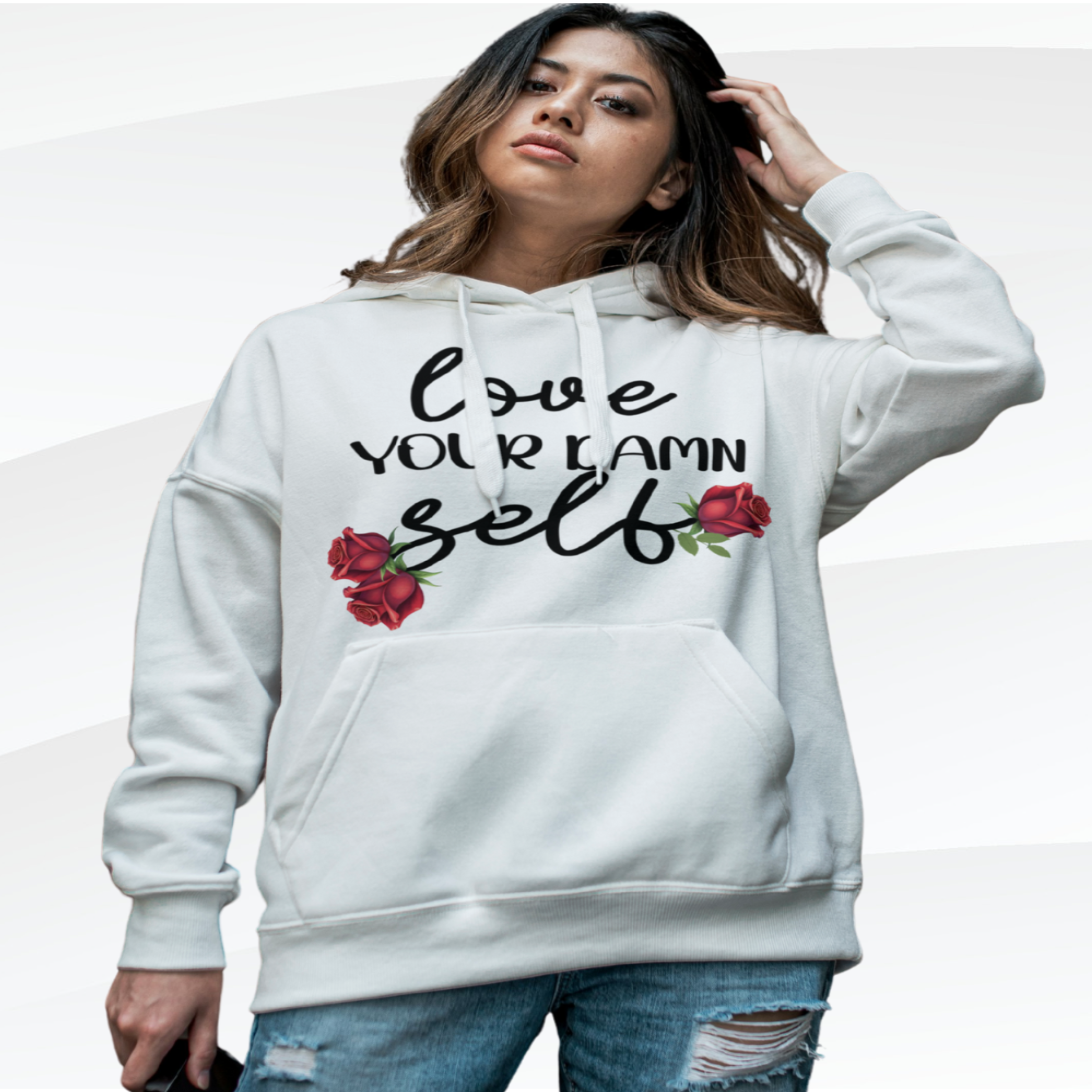 Love Your Damn Self Cozy Inspirational Unisex Hoodie, Positivity Comfort Wear