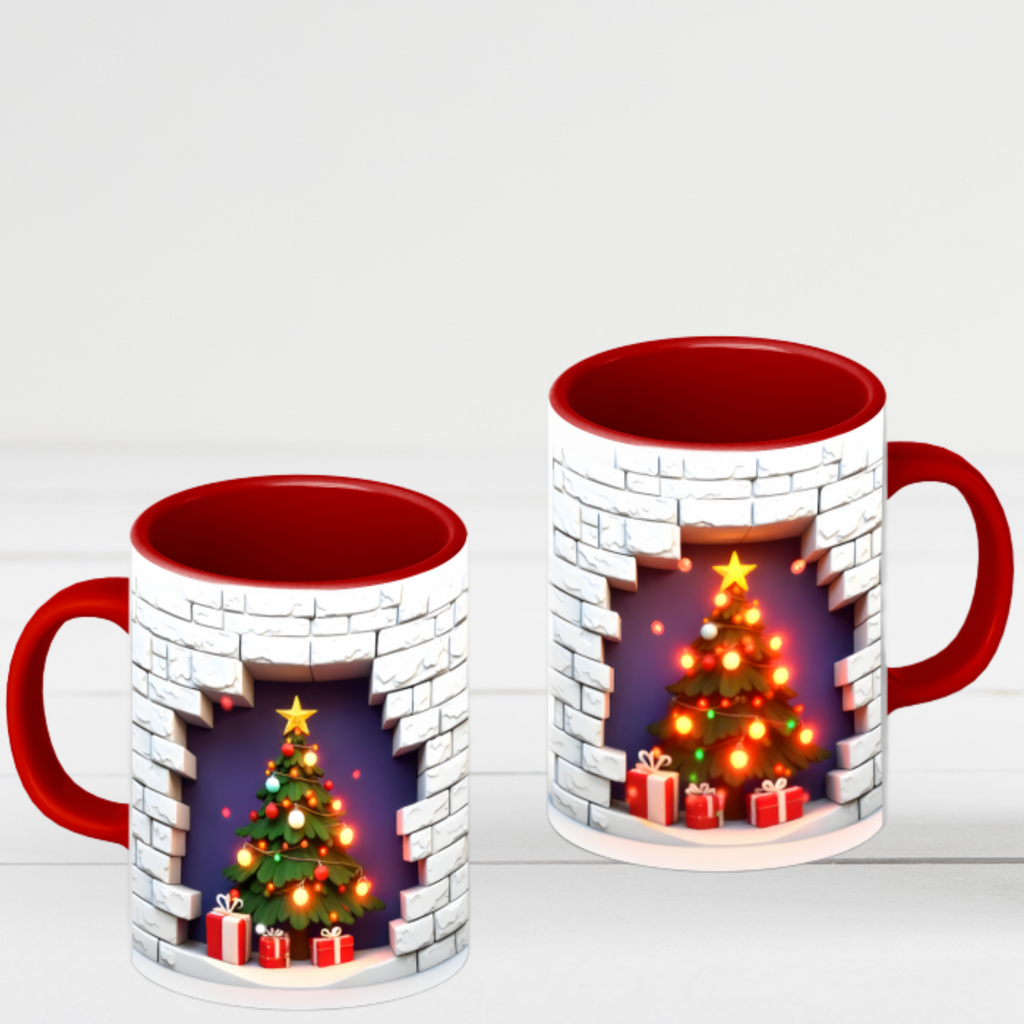 Christmas Tree Coffee Mug — Festive Fireplace Window Accent (15oz)