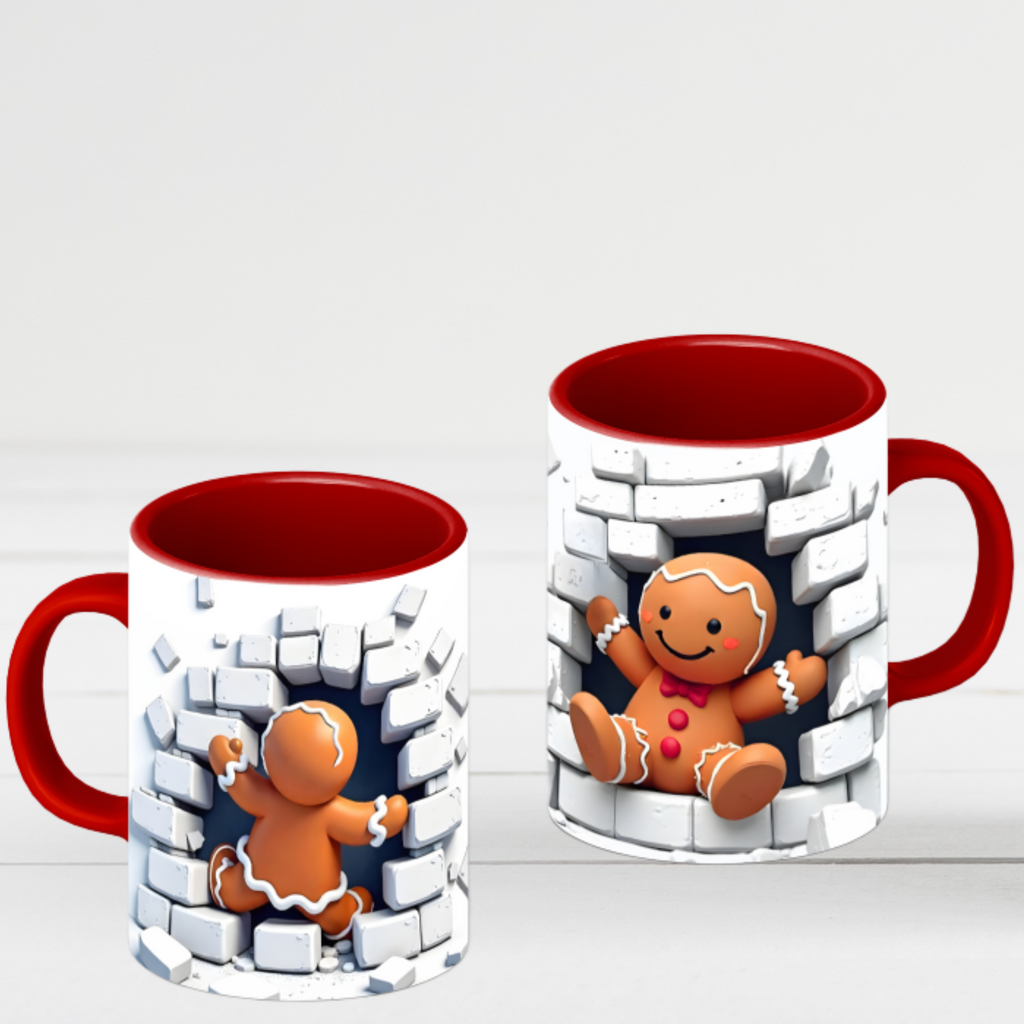 Gingerbread Brick Wall Breaker Mug — Cute Holiday Coffee Cup (15oz)