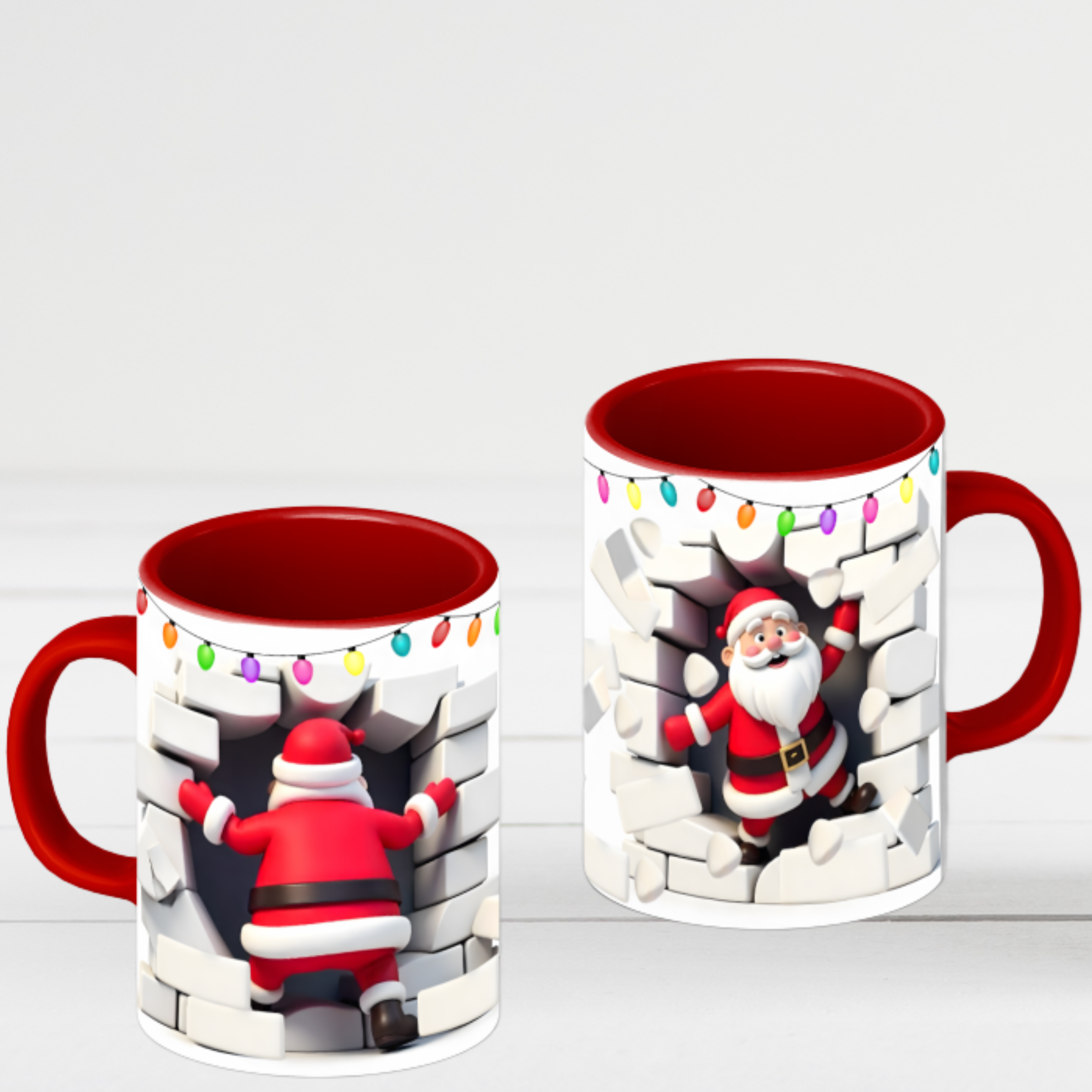 Santa Breaking Through Wall Accent Coffee Mug — Festive Christmas Holiday Gift (15oz)