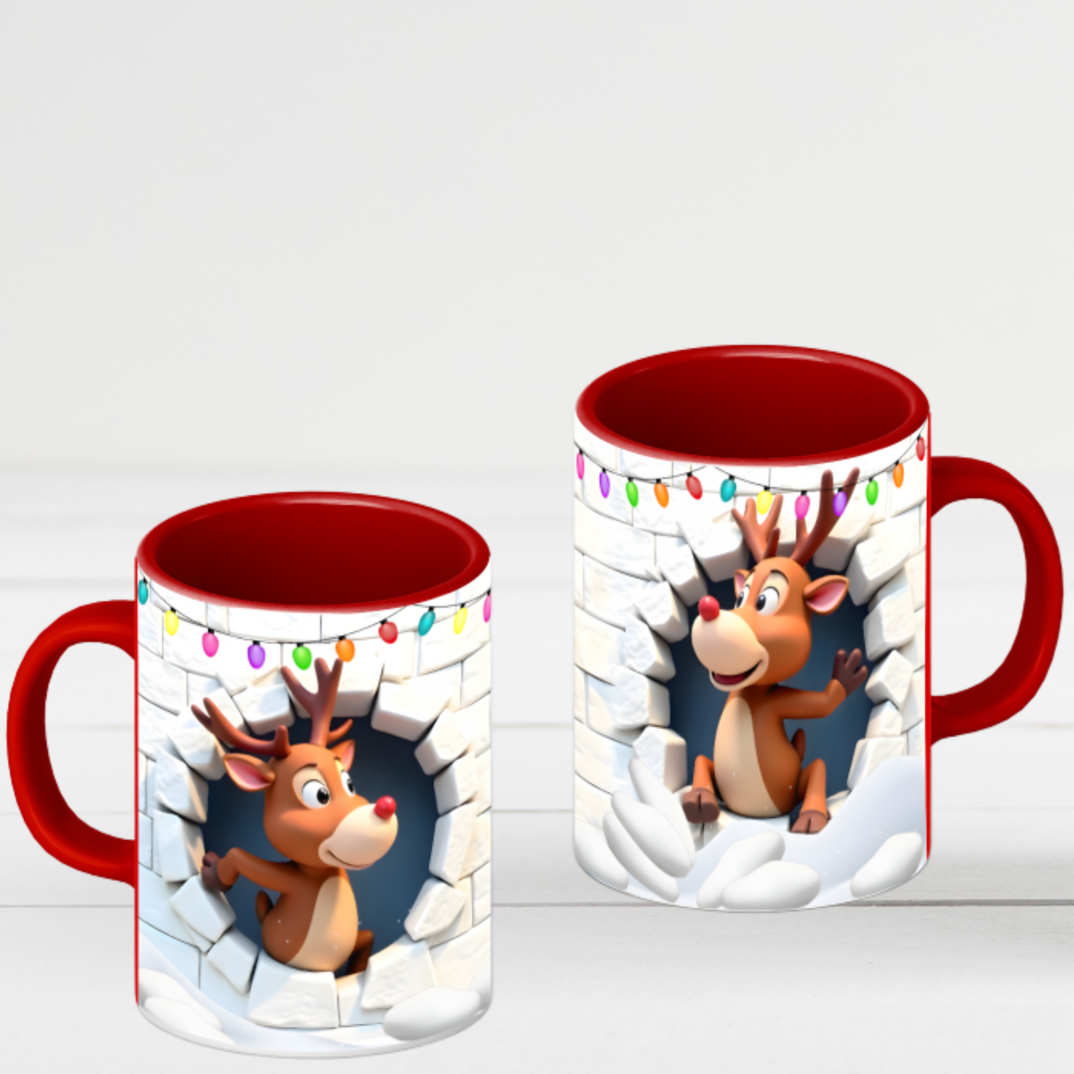 Christmas Reindeer Accent Coffee Mug – Cute Santa Chimney Break, Holiday Lights (15oz)