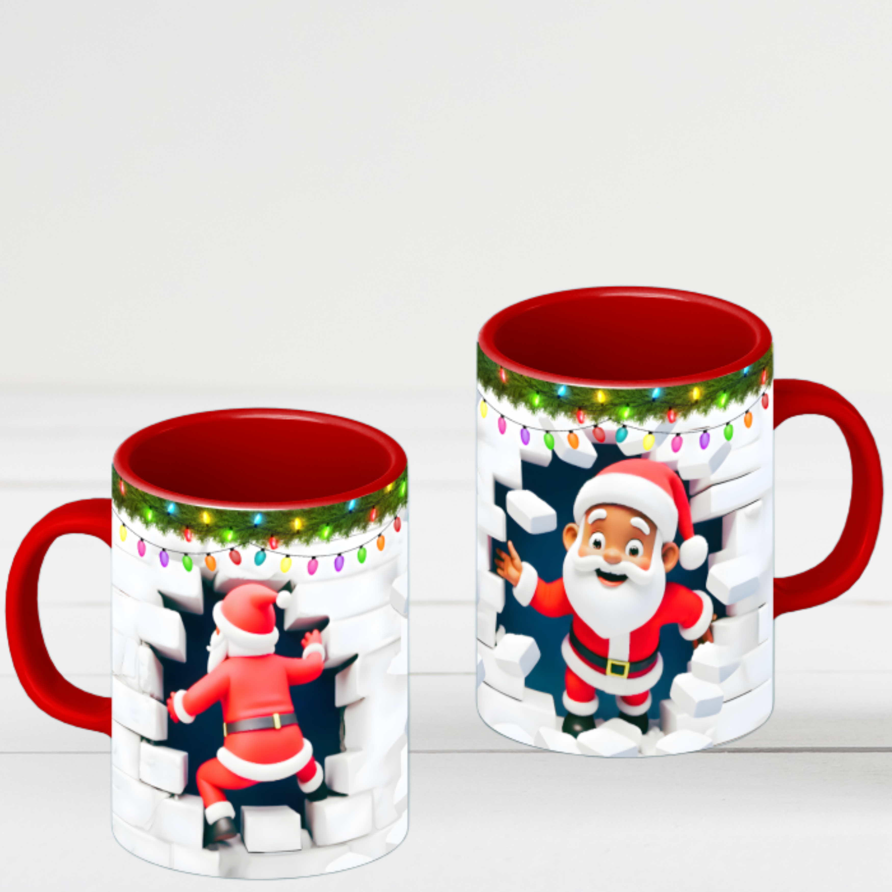 Christmas Santa Accent Coffee Mug — Festive Lights & Jolly Santa Holiday Gift (15oz)