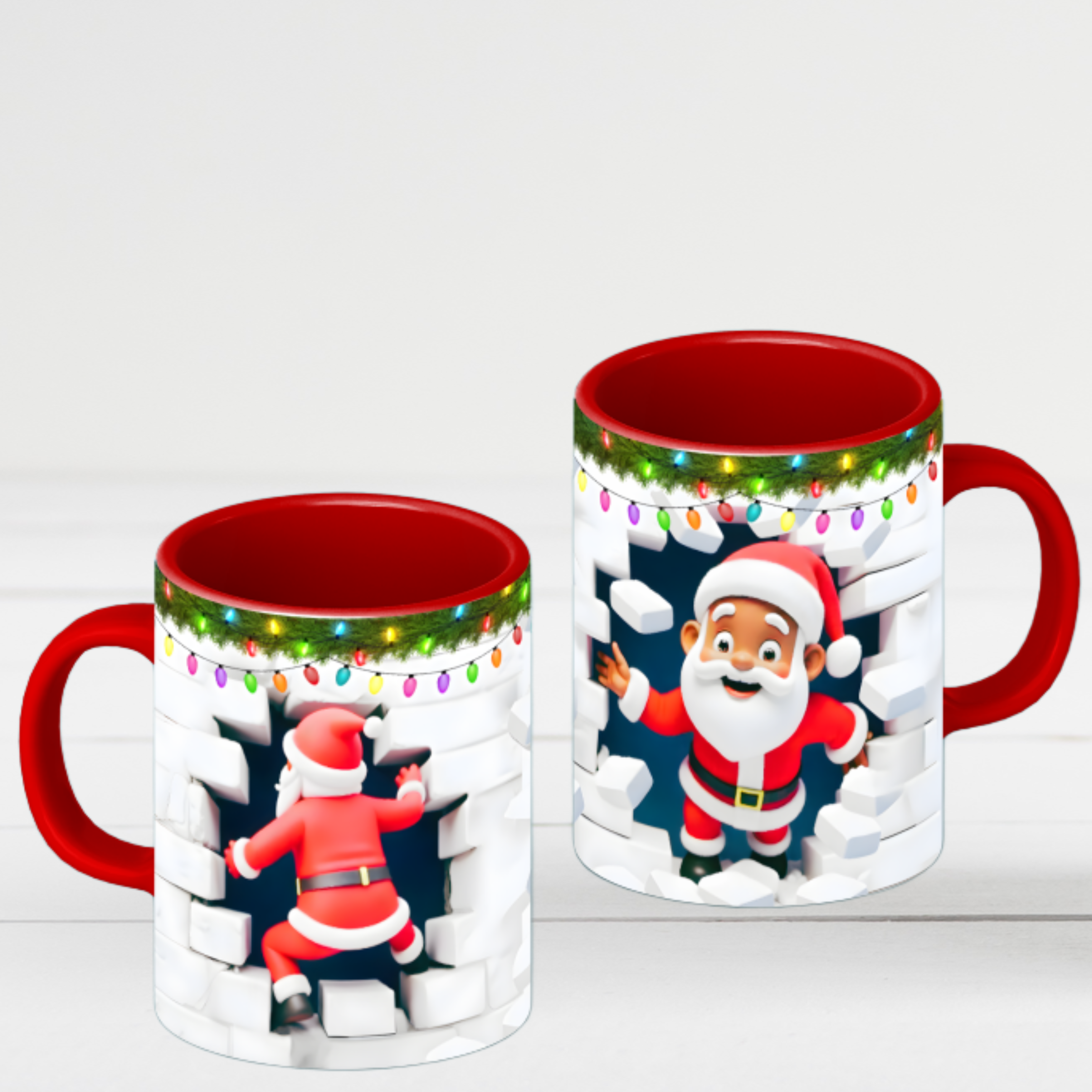Christmas Santa Accent Coffee Mug — Festive Lights & Jolly Santa Holiday Gift (15oz)