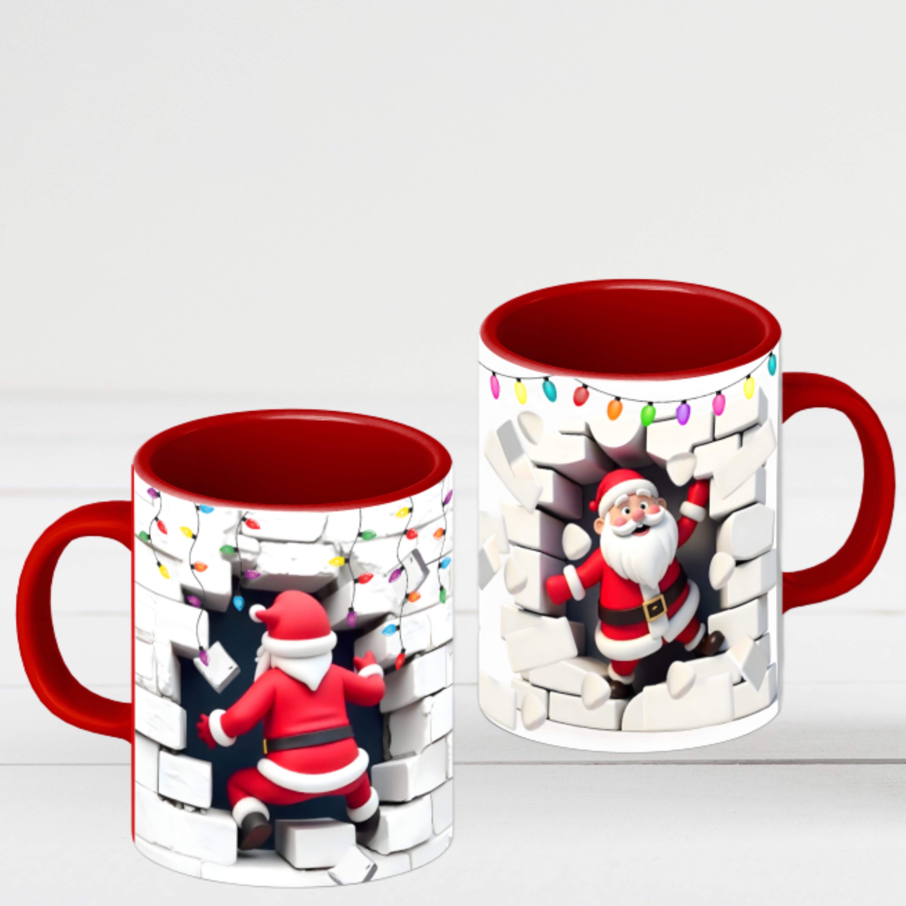 Santa Breaking Through Wall Accent Coffee Mug — Festive Christmas Holiday Gift (15oz)