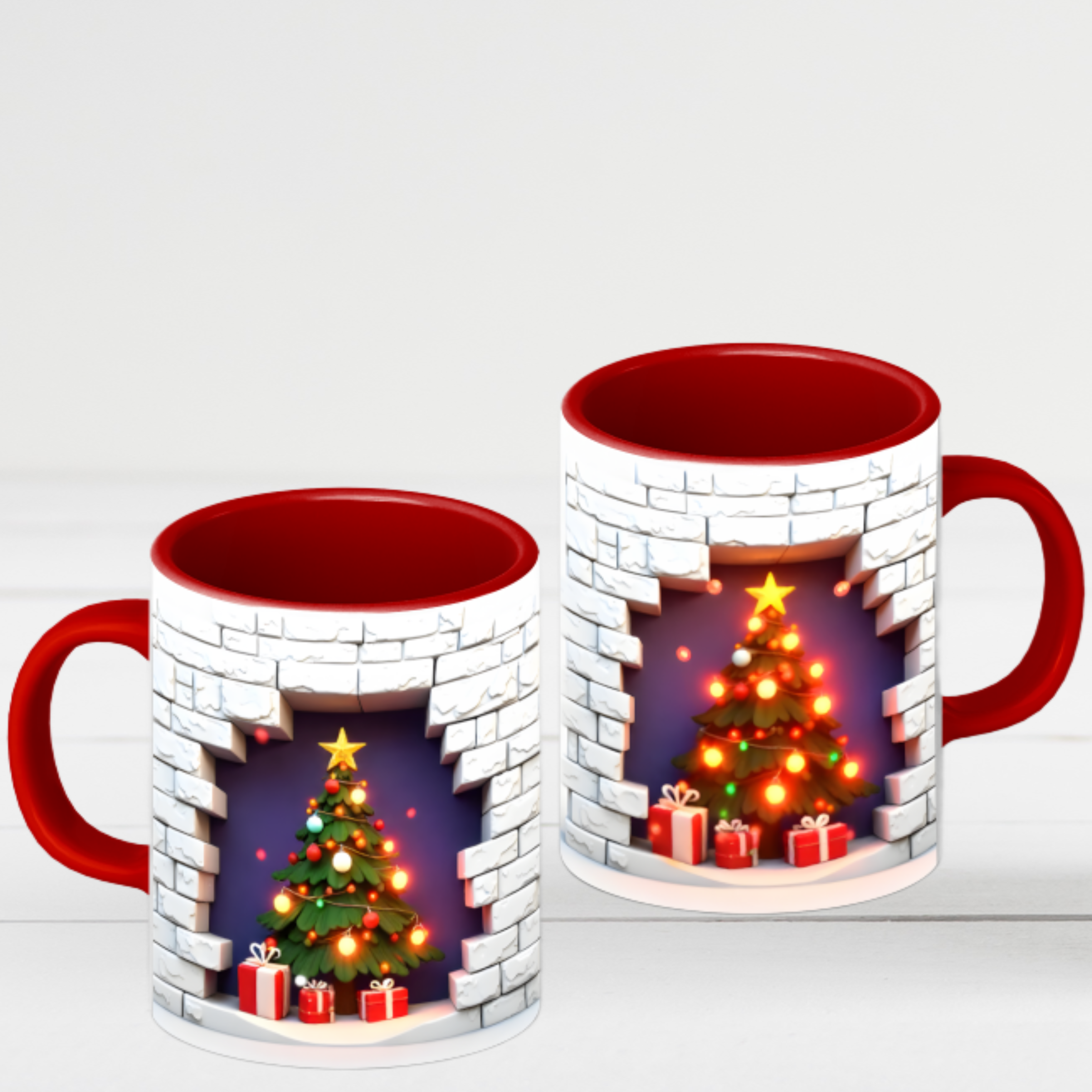Christmas Tree Coffee Mug — Festive Christmas Tree Brick Wall Accent (15oz)
