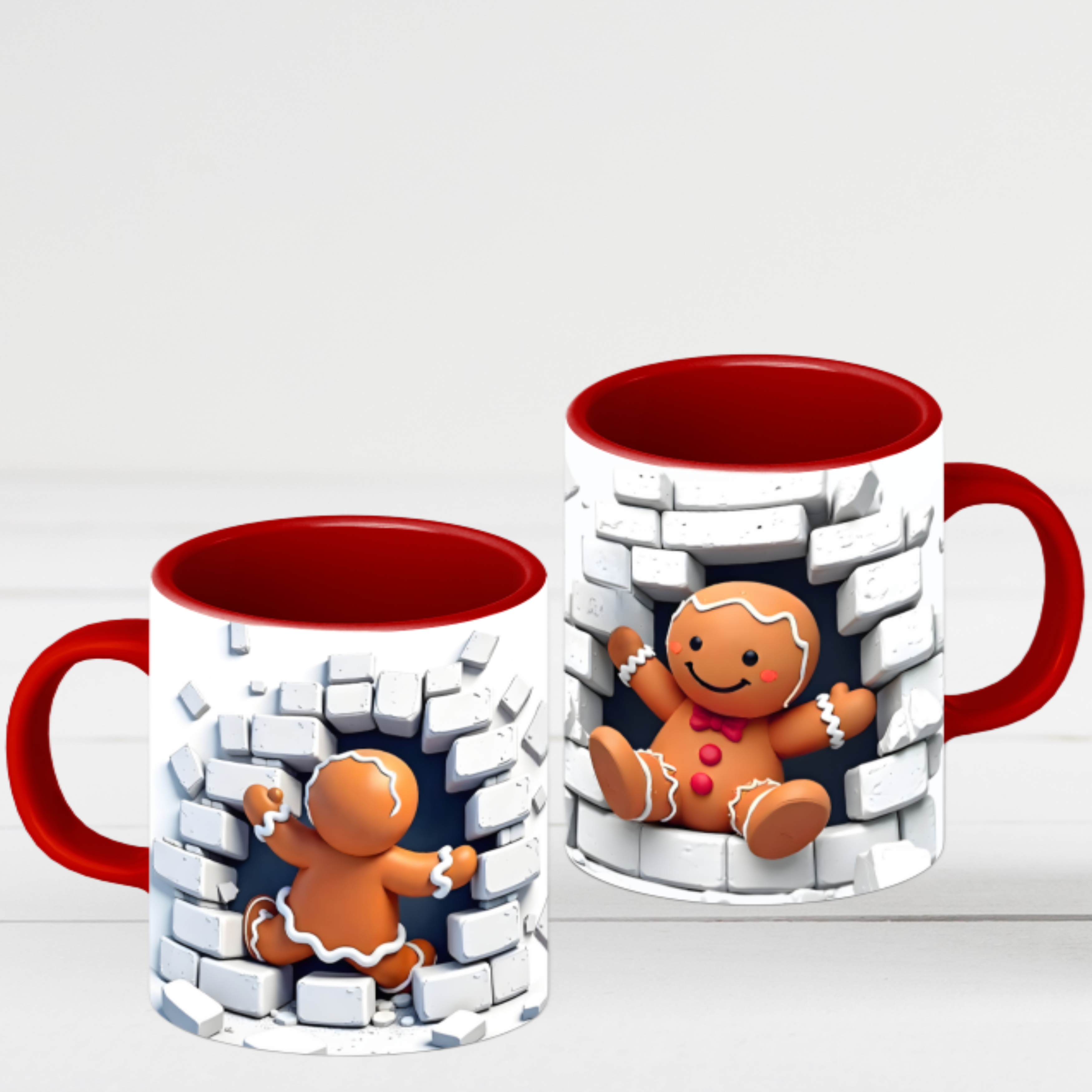 Gingerbread Brick Wall Breaker Mug — Cute Holiday Coffee Cup (15oz)