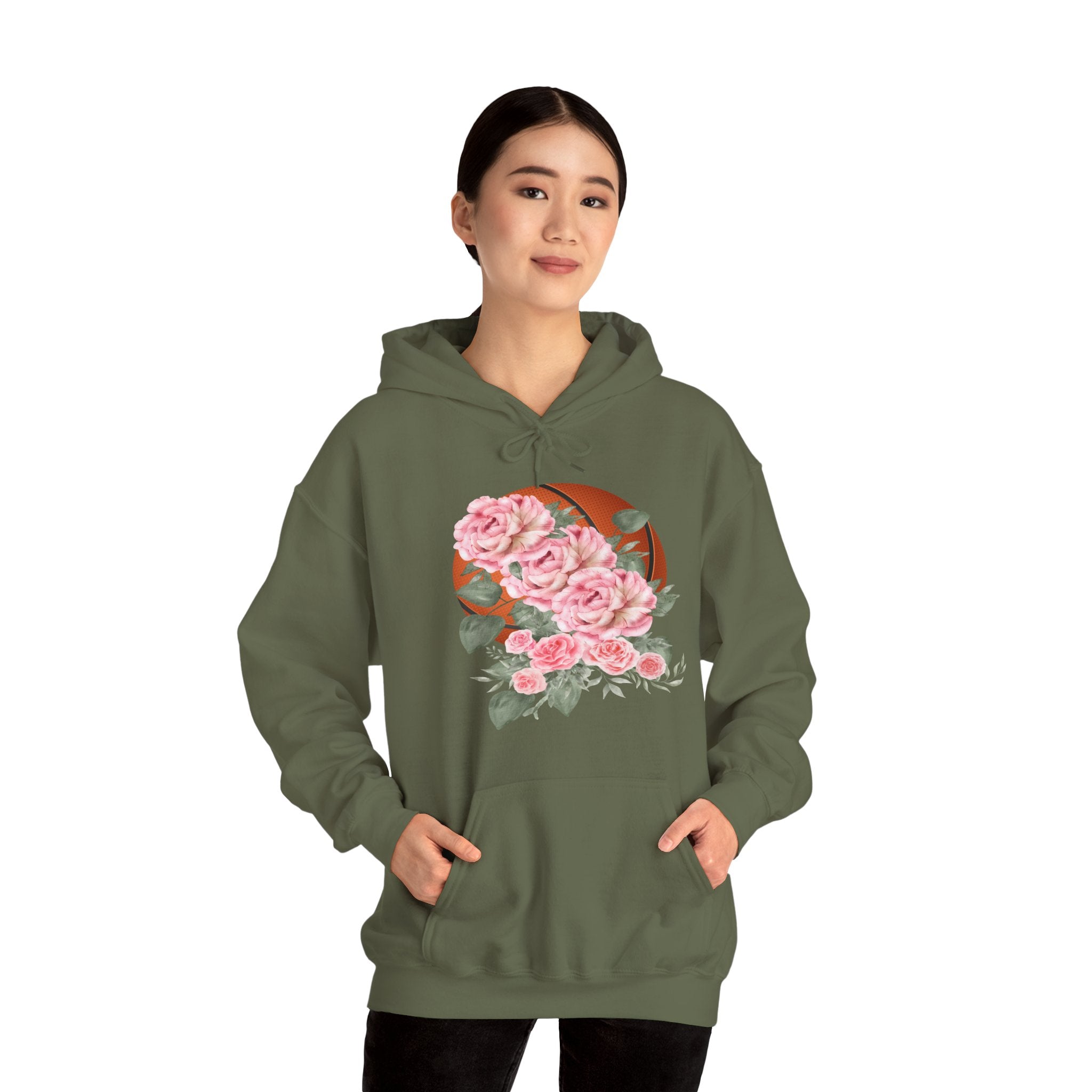 Basketball Floral Vintage Unisex Cozy Hooded Sweatshirt, Gift for Basketball Lovers
