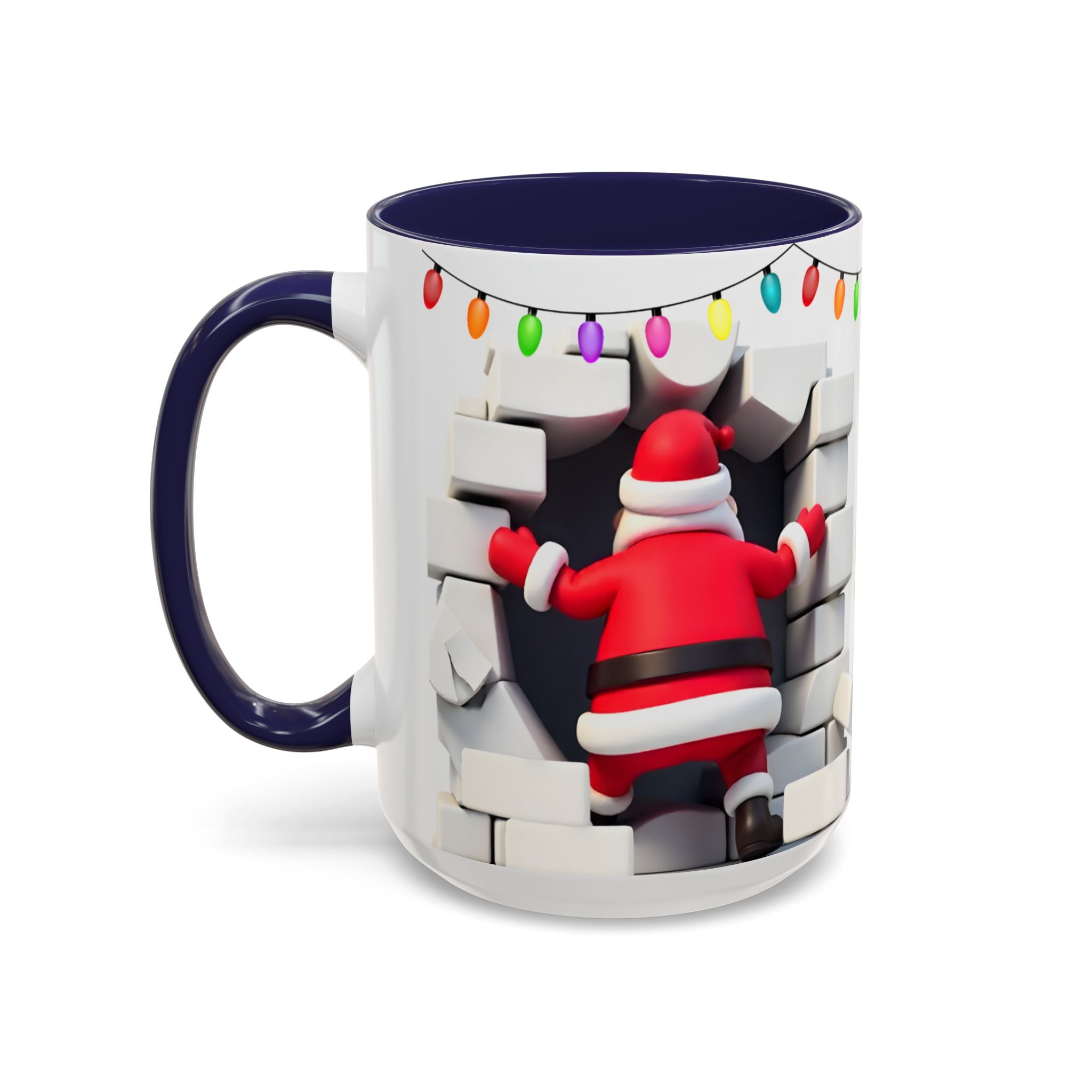 Santa Breaking Through Wall Accent Coffee Mug — Festive Christmas Holiday Gift (15oz)