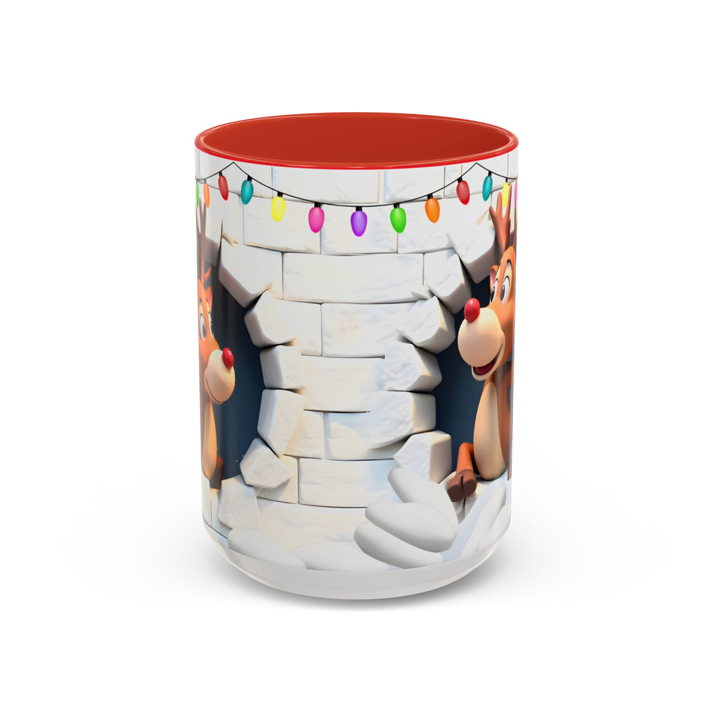 Christmas Reindeer Accent Coffee Mug – Cute Santa Chimney Break, Holiday Lights (15oz)