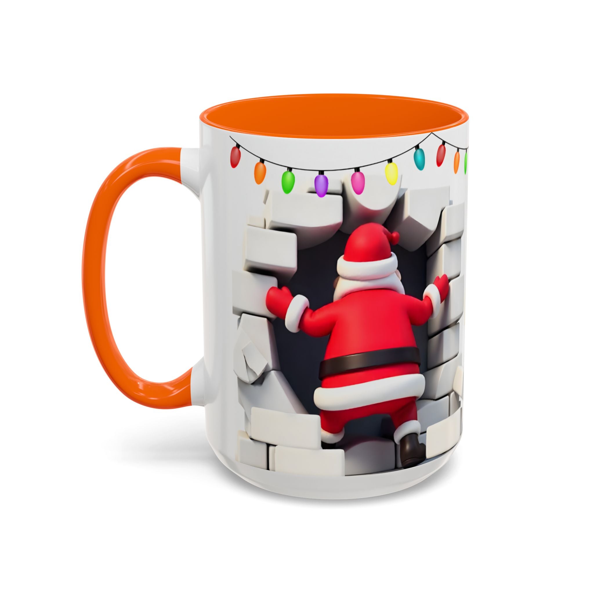 Santa Breaking Through Wall Accent Coffee Mug — Festive Christmas Holiday Gift (15oz)