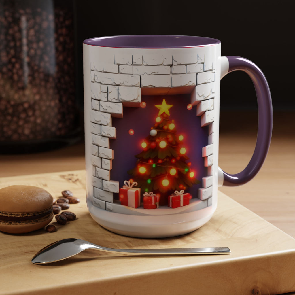Christmas Tree Coffee Mug — Festive Fireplace Window Accent (15oz)
