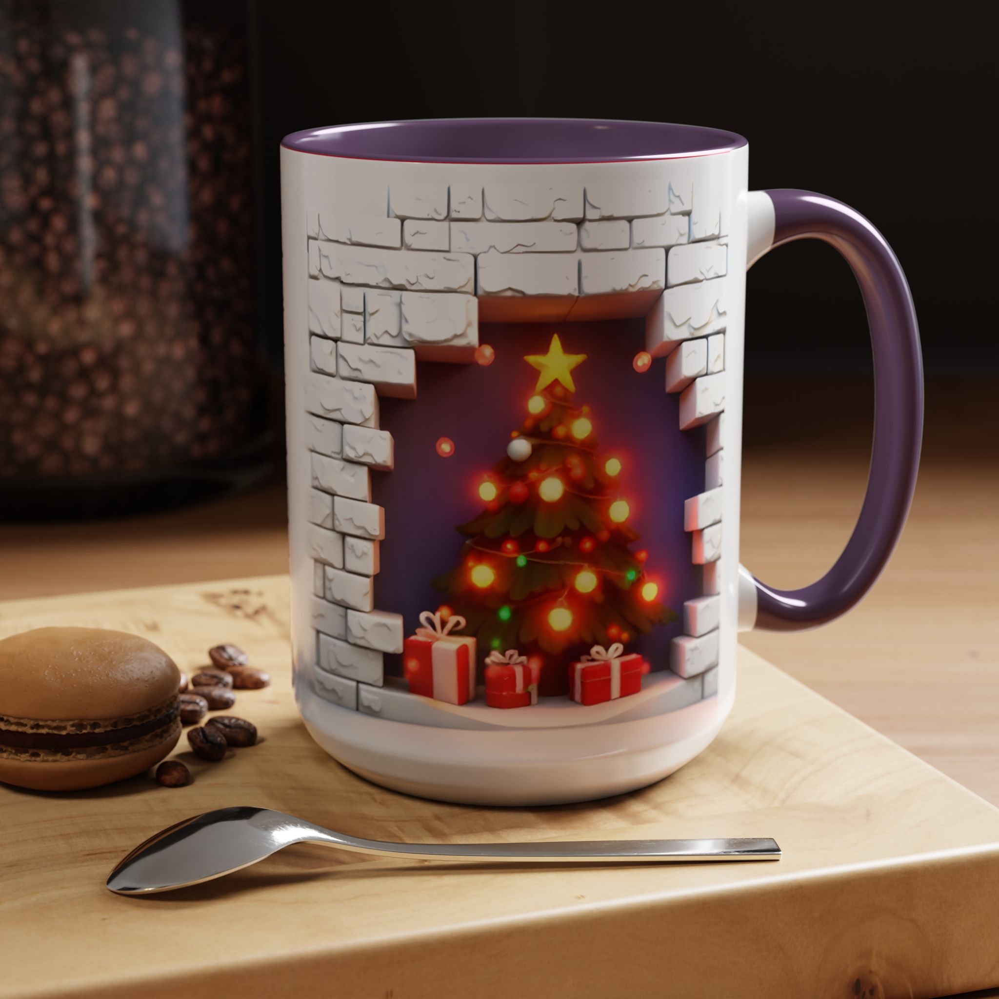 Christmas Tree Coffee Mug — Festive Fireplace Window Accent (15oz)