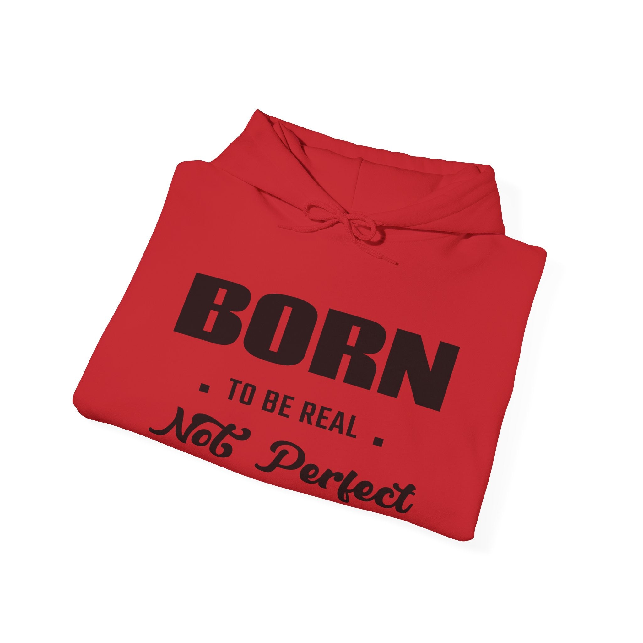 Born Real, Not Perfect, Cozy Unisex Heavy Blend Hooded Sweatshirt – White