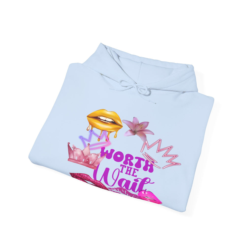 Worth the Wait Hoodie — Feminine Pink Lips & Floral Graphic Sweatshirt