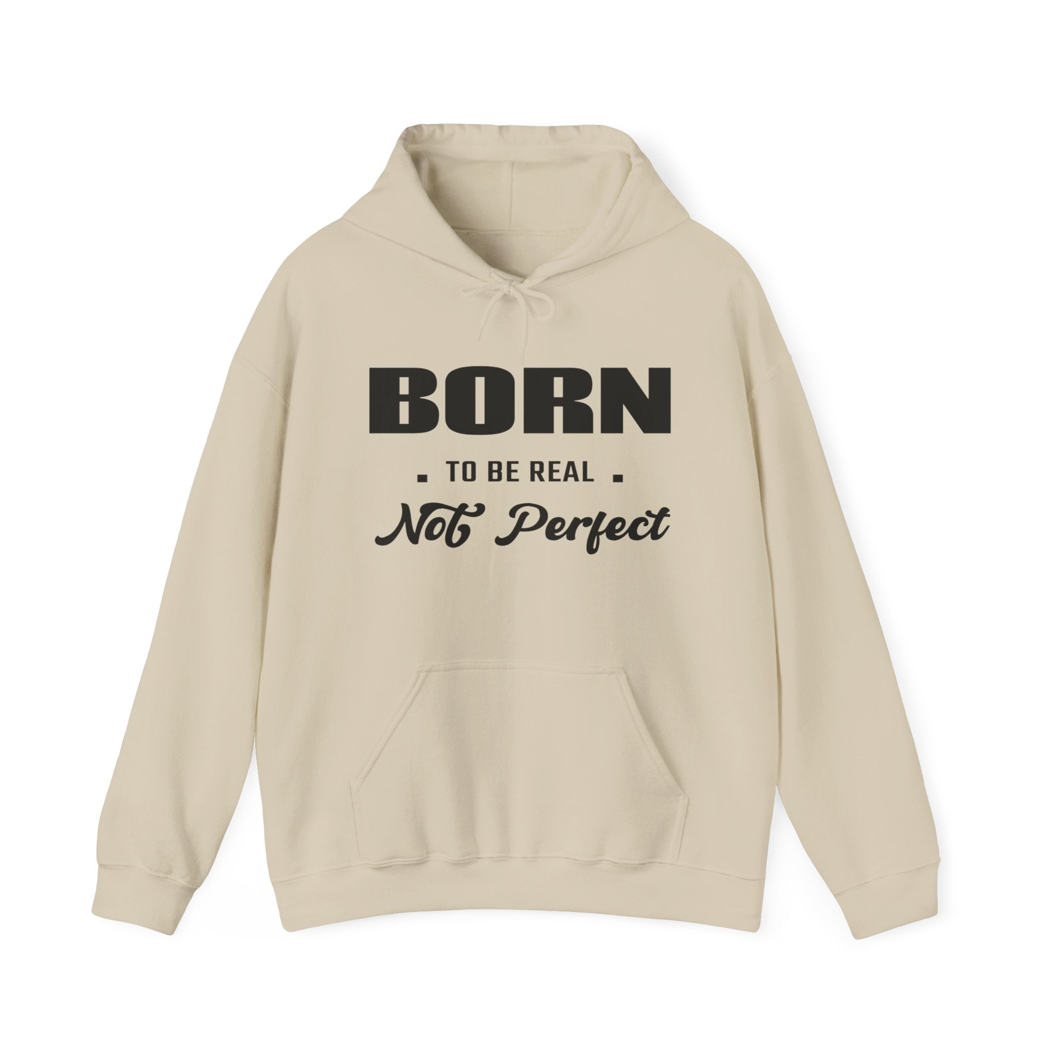 Born Real, Not Perfect, Cozy Unisex Heavy Blend Hooded Sweatshirt – White