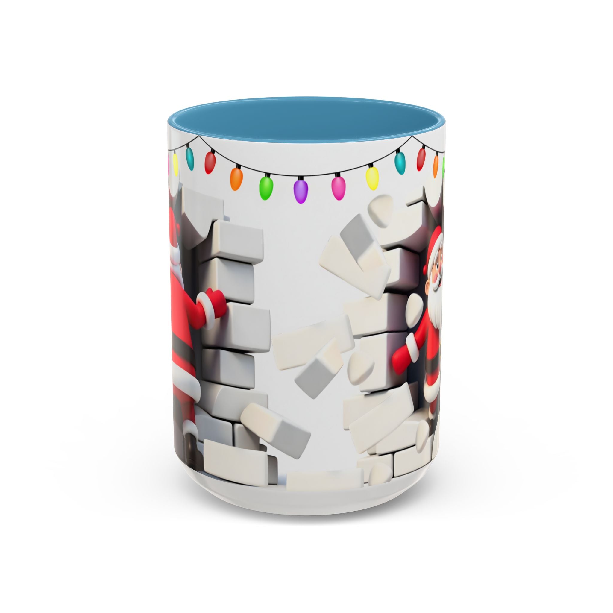 Santa Breaking Through Wall Accent Coffee Mug — Festive Christmas Holiday Gift (15oz)