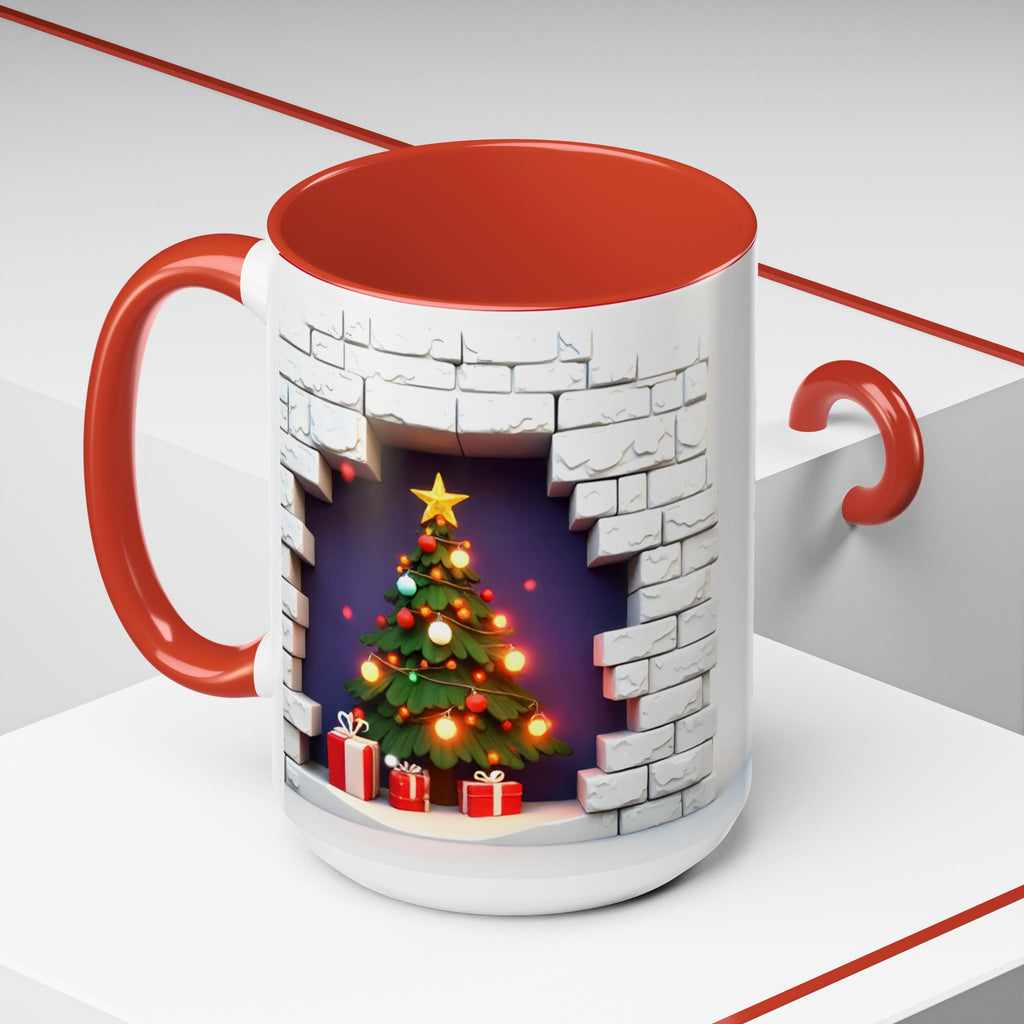 Christmas Tree Coffee Mug — Festive Fireplace Window Accent (15oz)