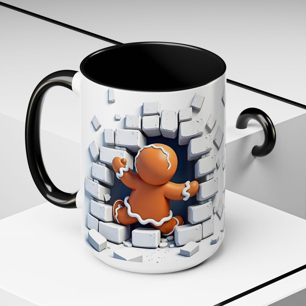 Gingerbread Brick Wall Breaker Mug — Cute Holiday Coffee Cup (15oz)