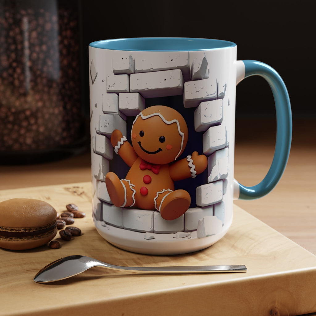 Gingerbread Brick Wall Breaker Mug — Cute Holiday Coffee Cup (15oz)