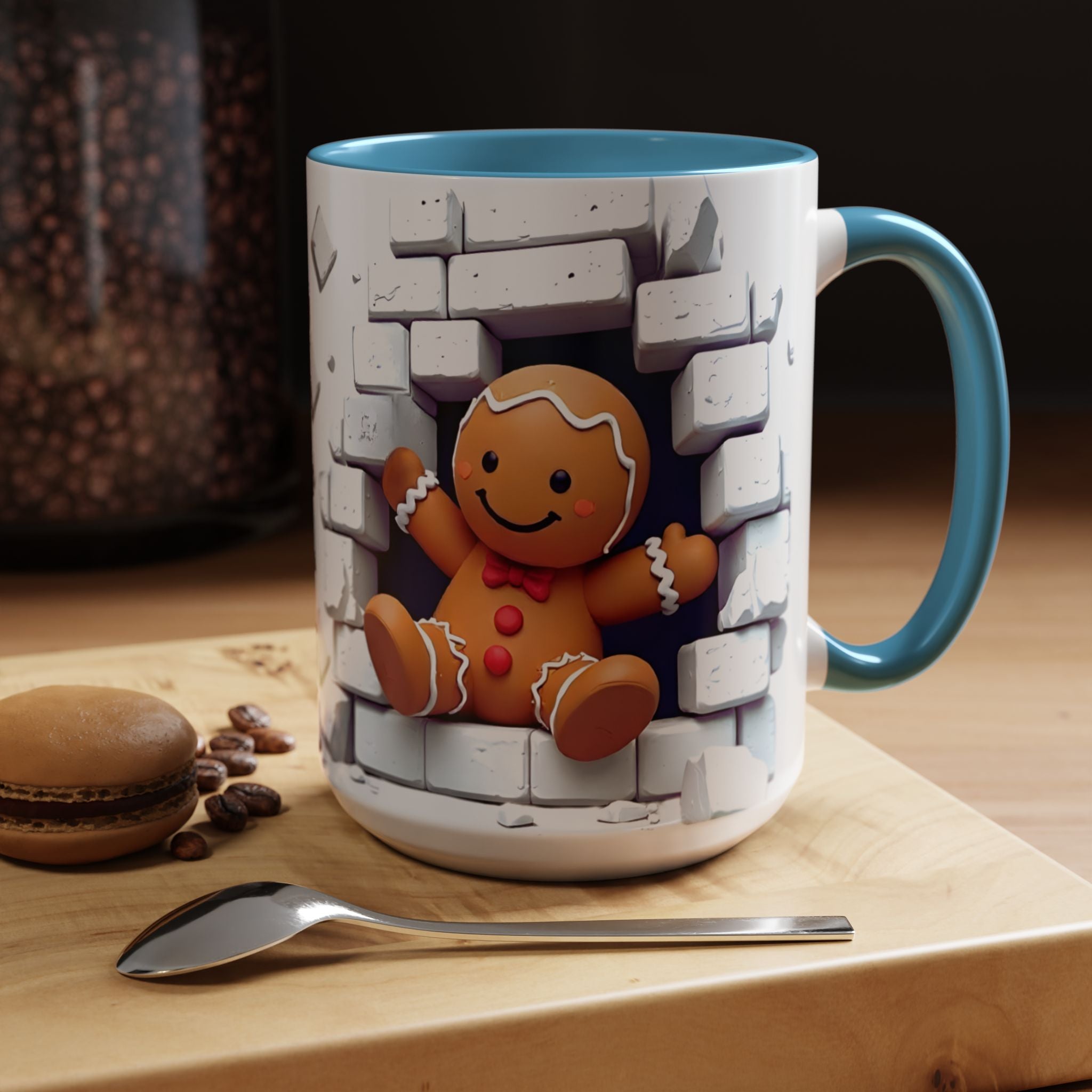 Gingerbread Brick Wall Breaker Mug — Cute Holiday Coffee Cup (15oz)