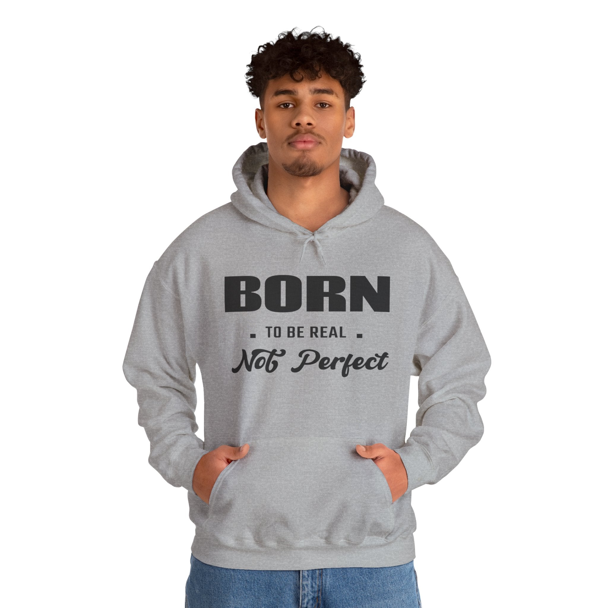Born Real, Not Perfect, Cozy Unisex Heavy Blend Hooded Sweatshirt – White