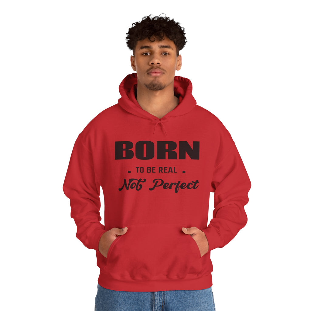 Born Real, Not Perfect, Cozy Unisex Heavy Blend Hooded Sweatshirt – White
