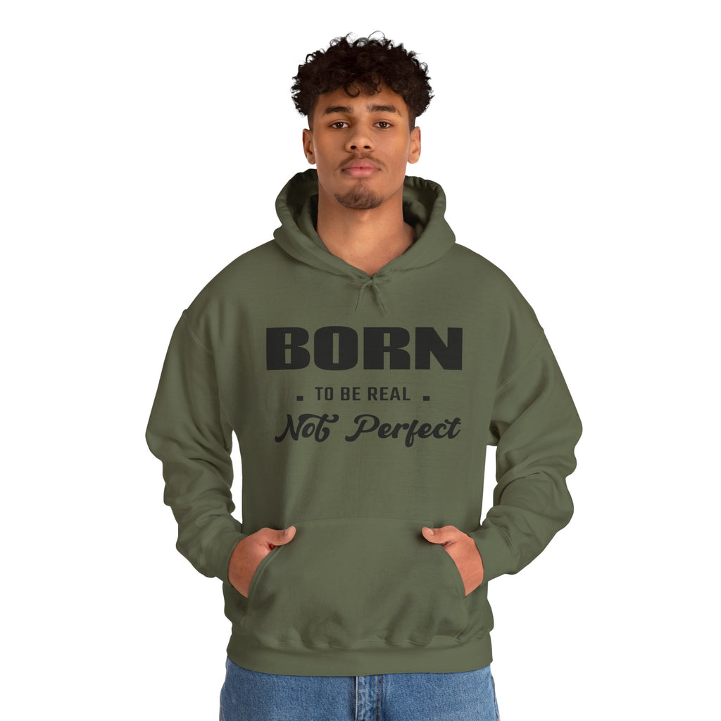 Born Real, Not Perfect, Cozy Unisex Heavy Blend Hooded Sweatshirt – White