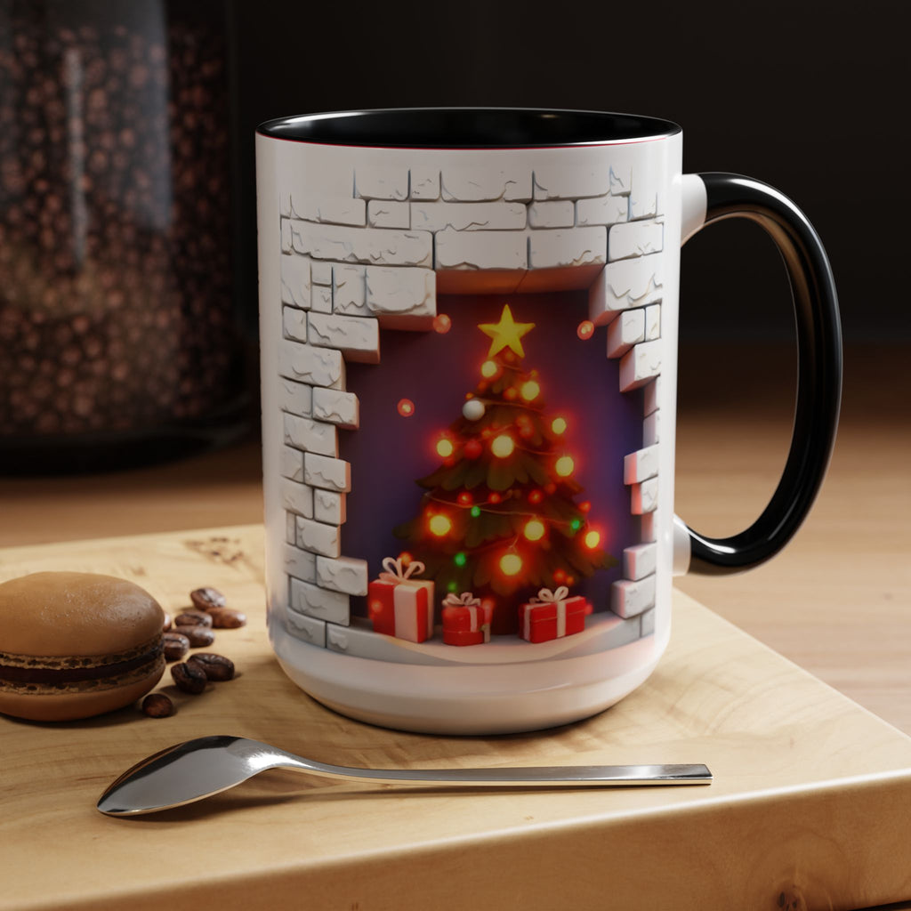 Christmas Tree Coffee Mug — Festive Fireplace Window Accent (15oz)