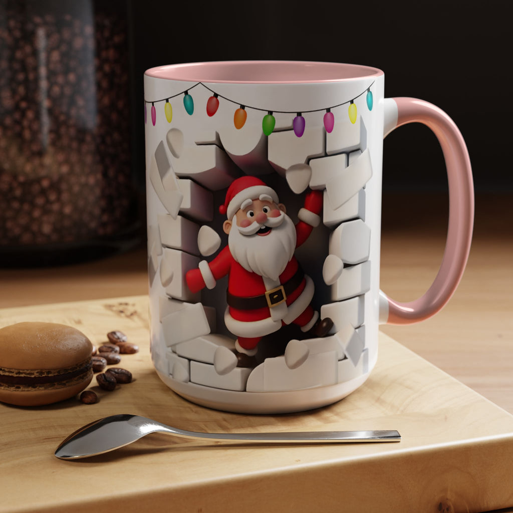 Santa Breaking Through Wall Accent Coffee Mug — Festive Christmas Holiday Gift (15oz)