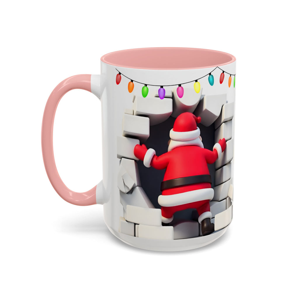 Santa Breaking Through Wall Accent Coffee Mug — Festive Christmas Holiday Gift (15oz)