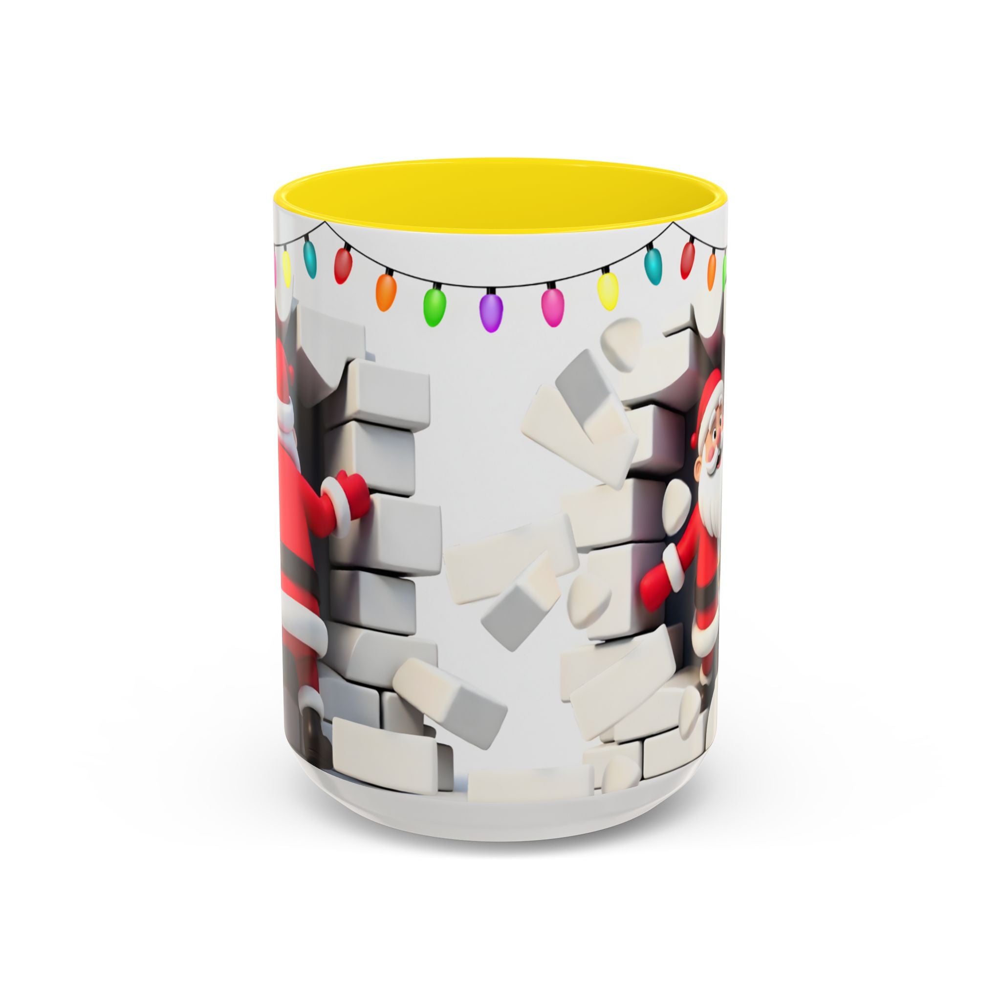 Santa Breaking Through Wall Accent Coffee Mug — Festive Christmas Holiday Gift (15oz)