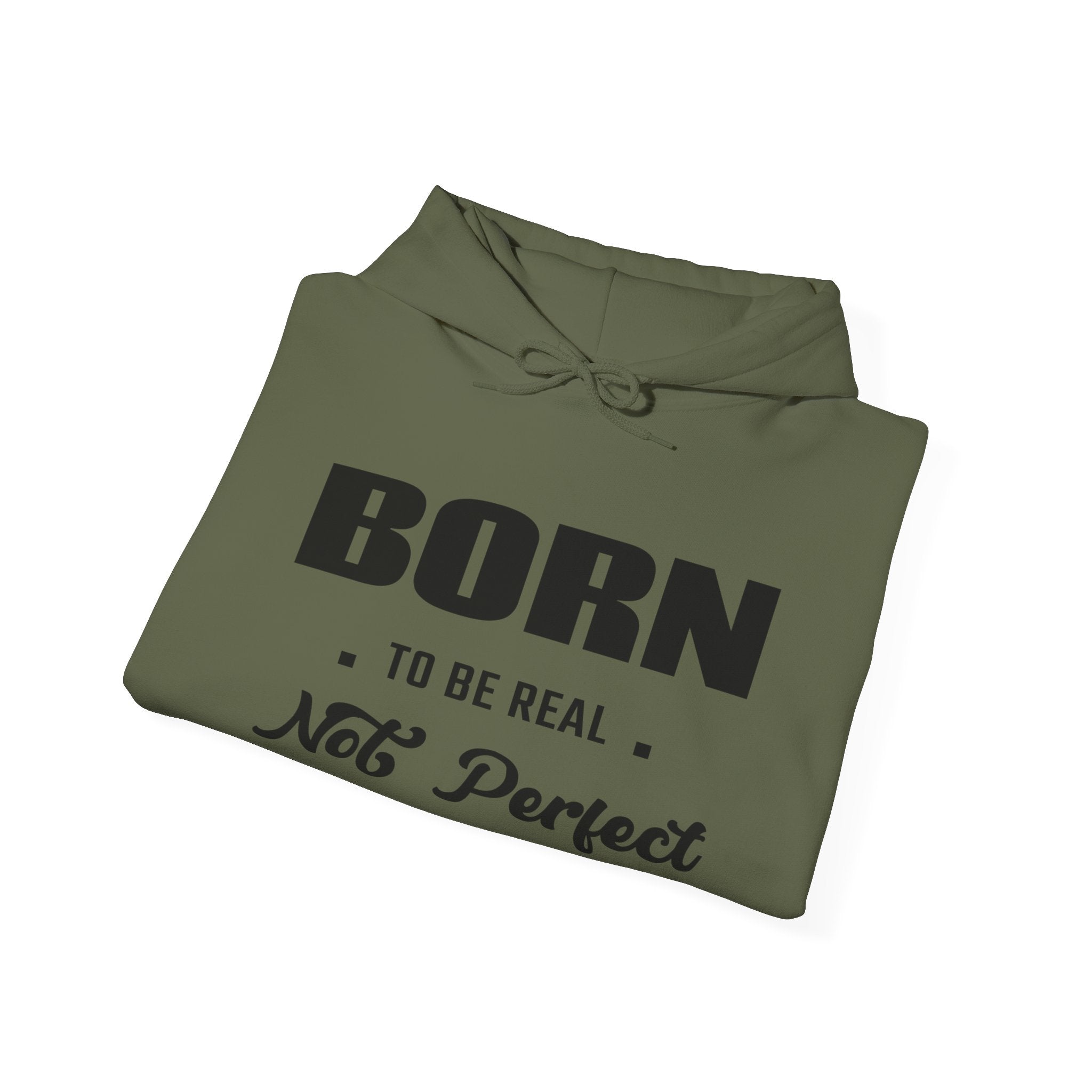 Born Real, Not Perfect, Cozy Unisex Heavy Blend Hooded Sweatshirt – White