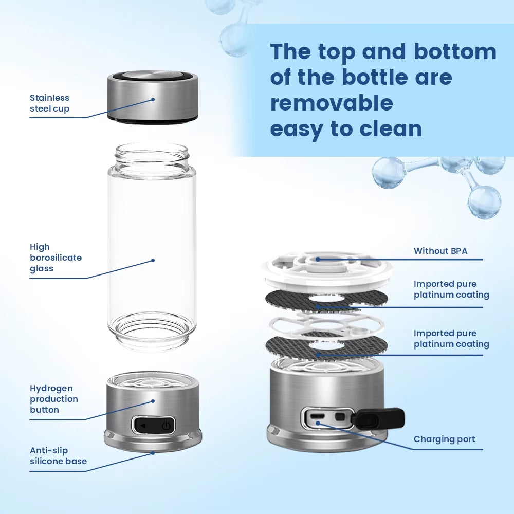 Factory Price Hydrogen Water Bottle Glass 400Ml New Design Cawolo Portable H2 Rich Water Bottle Hydrogen Water Machine Generator